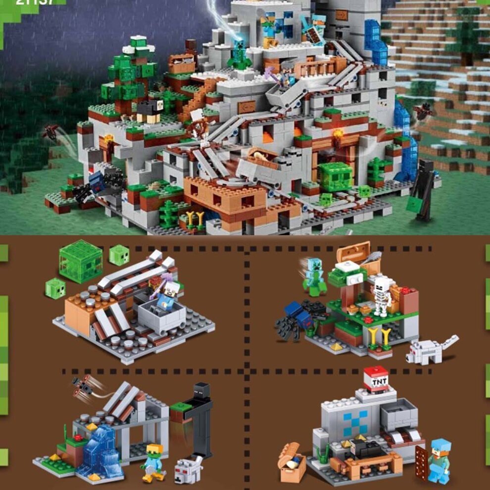 Minecraft Building Blocks Set Kids Toys Birthday Christmas Gifts 900pcs The Mountain Cave Minecraft My World Series Fit for LEGO
