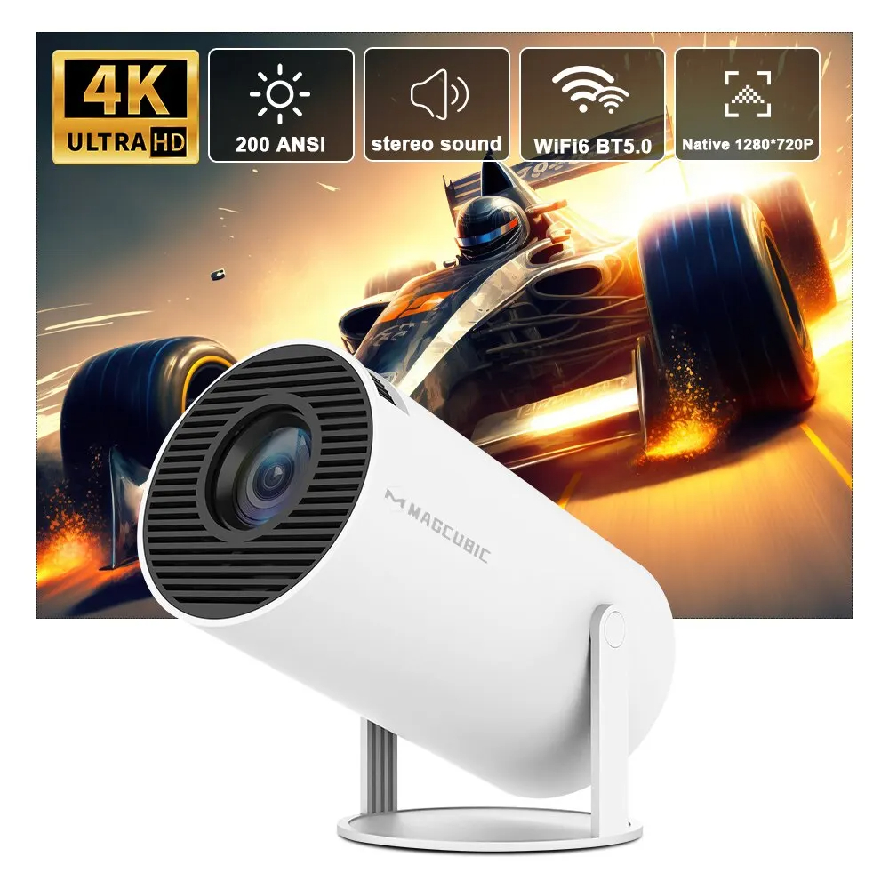 130 Inch Screen Mini Projector Correction Portable Projector 4K/ 200 ANSI Smart Projector with 2.4/5G WiFi Home Video Projector