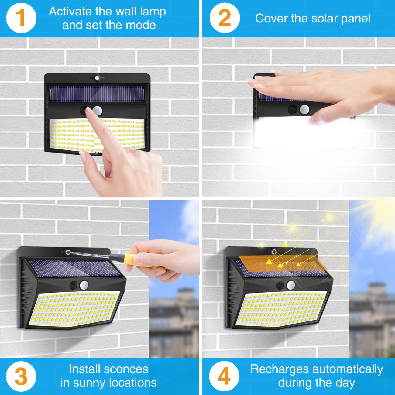 Solar Security Lights Outdoor 138 LED Solar Powered Fence Light Solar Wall Lighting for Garden Outside