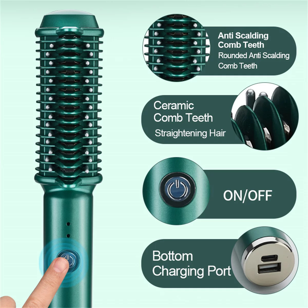 Hair Straightener Anti-scalding Ceramic Hair Curler 2 in 1 Electric Hair Comb Wireless Curling Iron Hair Brush Fast Heating USB Rechargeable