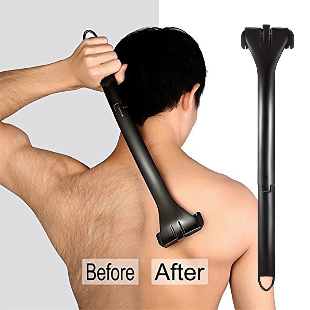 Adjustable Long Handle Manual Back Hair Shaver for Men Foldable Razor with Replaceable Blades