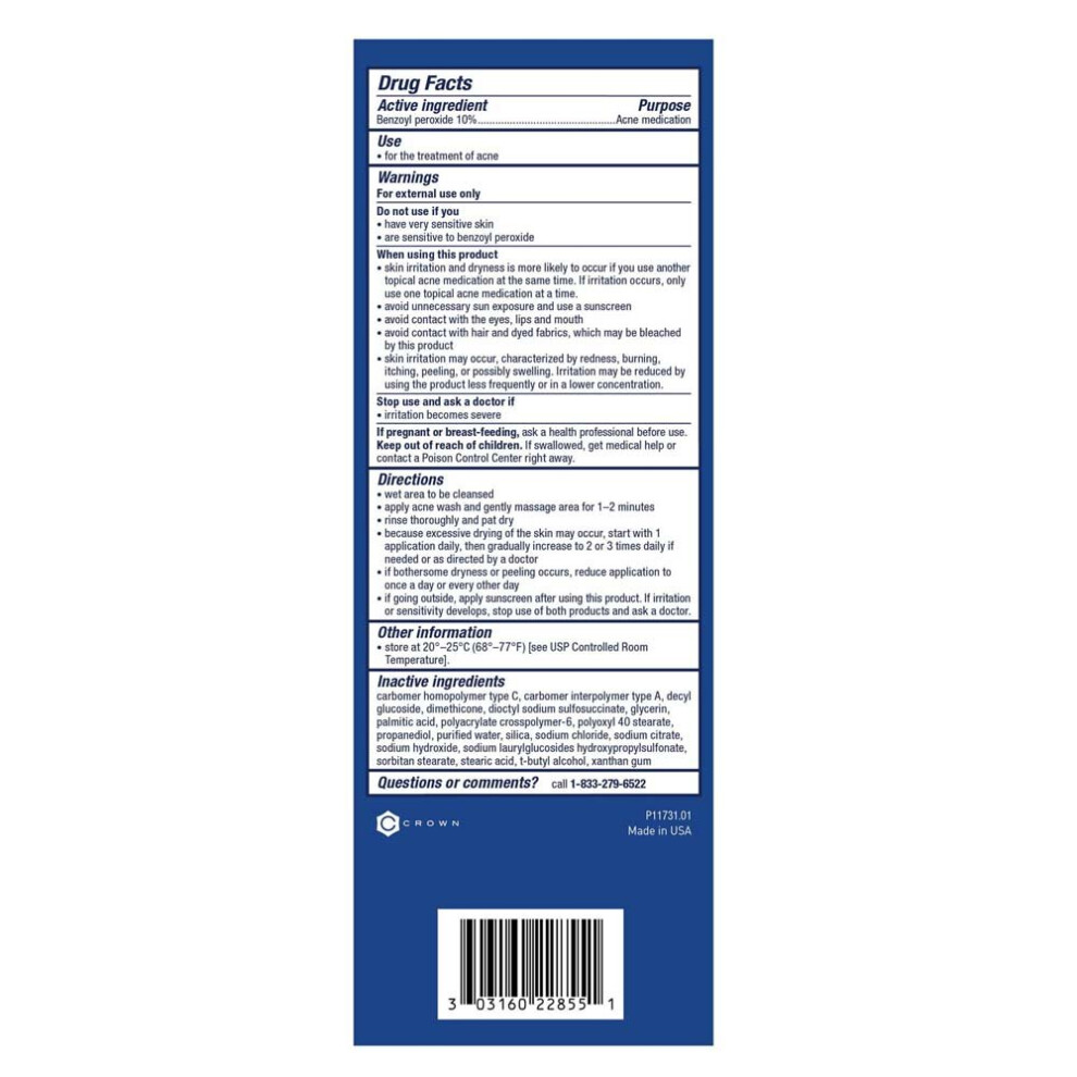 Acne Foaming Wash, Face & Body, 10 Benzoyl Peroxide 156g