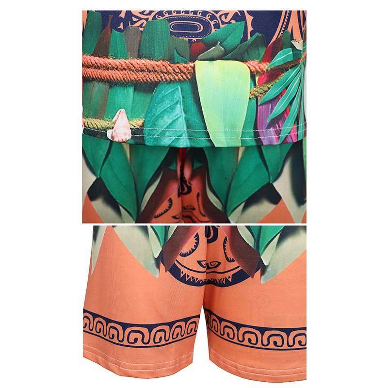 (Size 100) Moana Maui Costume for Kids Boys Fancy Dress Up Halloween Birthday Theme Party Outfits Kids Short Sleeve T Shirt Tattoo Tops  Pants Cosplay Outfits