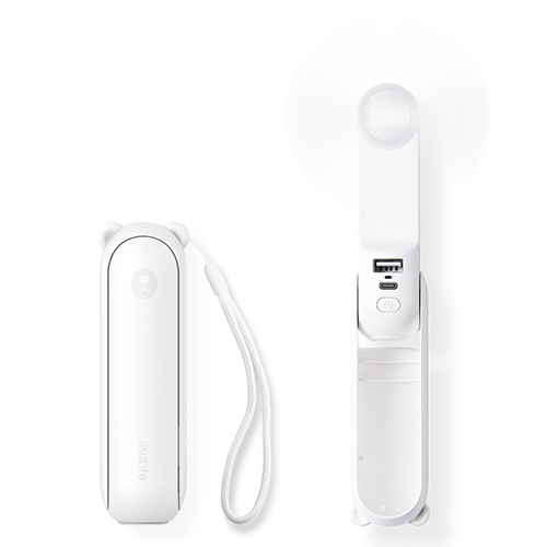 (White) JISULIFE Handheld Fan 3 IN 1 Mini Hand Fan Portable USB Rechargeable Small Pocket Fan Battery Operated Fan 14-21 Working Hours with Power Bank Flashlight Feature for Women