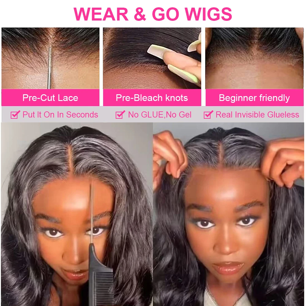 (5x5 Wear Go Lace Wig 16inches) 180 Percent Pre Cut Lace Glueless Wig Wear and Go 6x4 Lace Closure Wigs 5x5 Water Wavy Glueless Frontal Human Hair Wigs For Wome