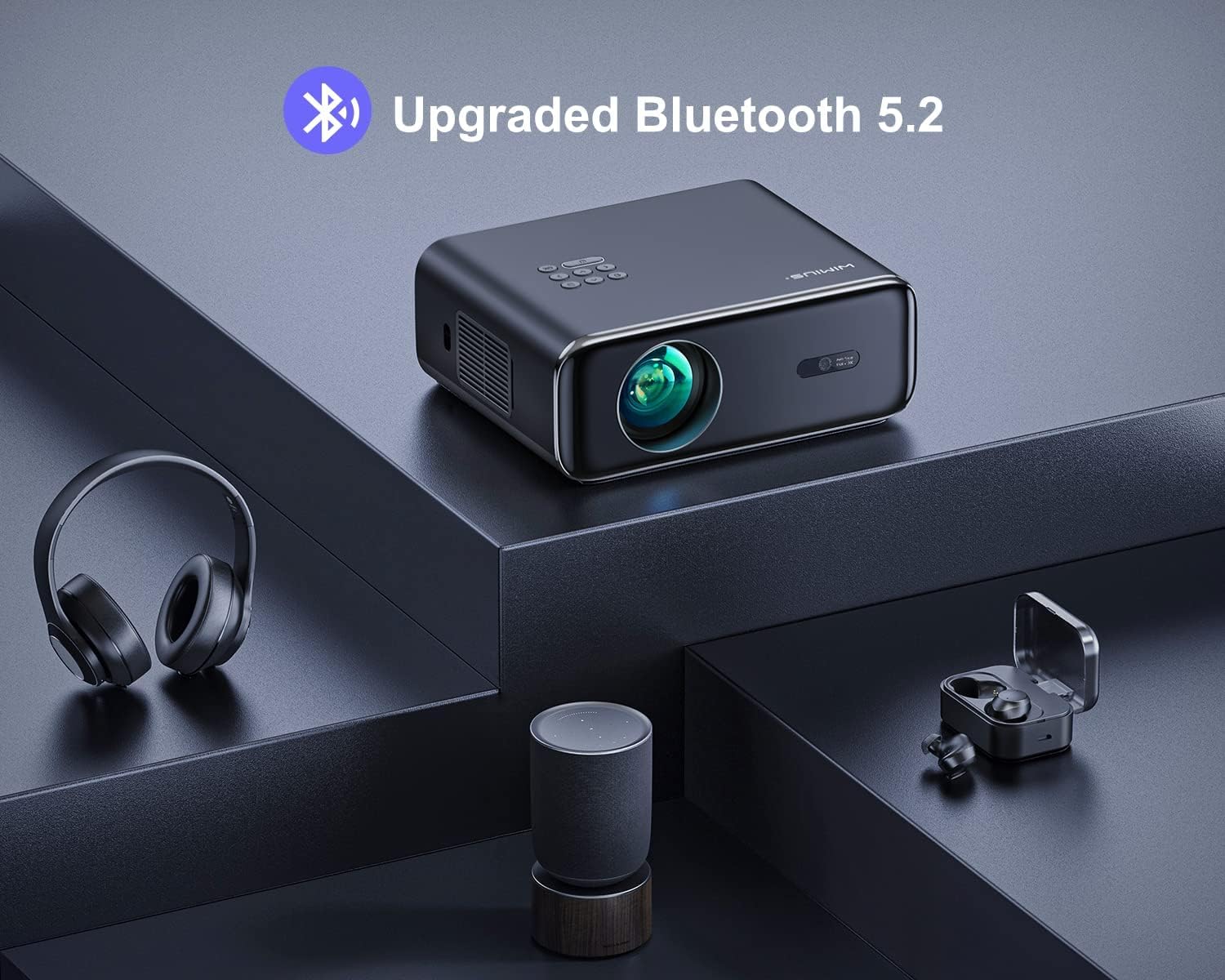 Auto Focus Keystone Projector 26000 Lumen WiFi Bluetooth Full HD 1080P Portable Projector Supported 4K 4D 4P Keystone Zoom 300 Inch Display Home Cinema Projector for Smartphone TV Stick PPT PS5