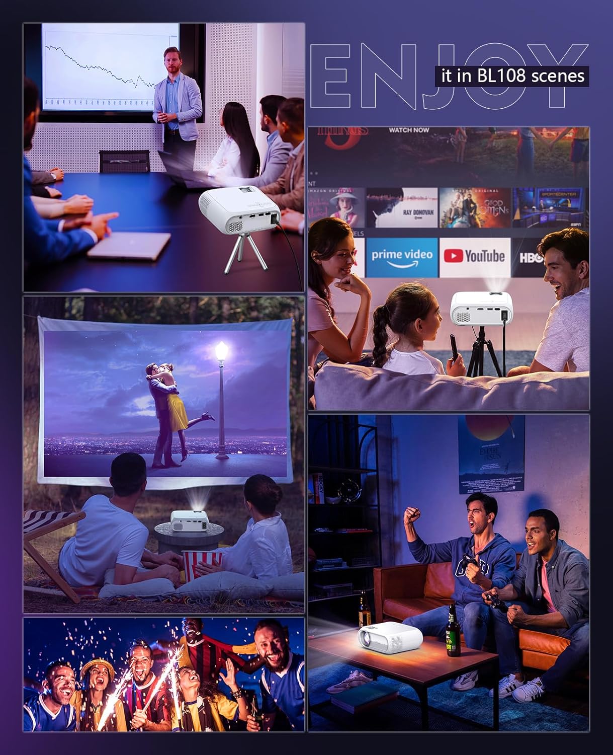 Projector Home Theatre projector 1080P Full HD Supported Upgraded 12000 Lux Video Mini Projector Compatible with iOS Android Tablet PC TV Stick USB DVD Game