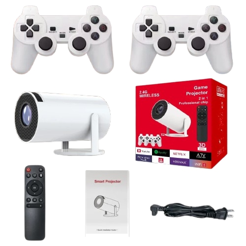 Wifi Projector Mini Gaming Projector with 2 Wireless Controllers 4K Android Bluetooth Mini Projectors Smart Portable Home Theater for Outdoor