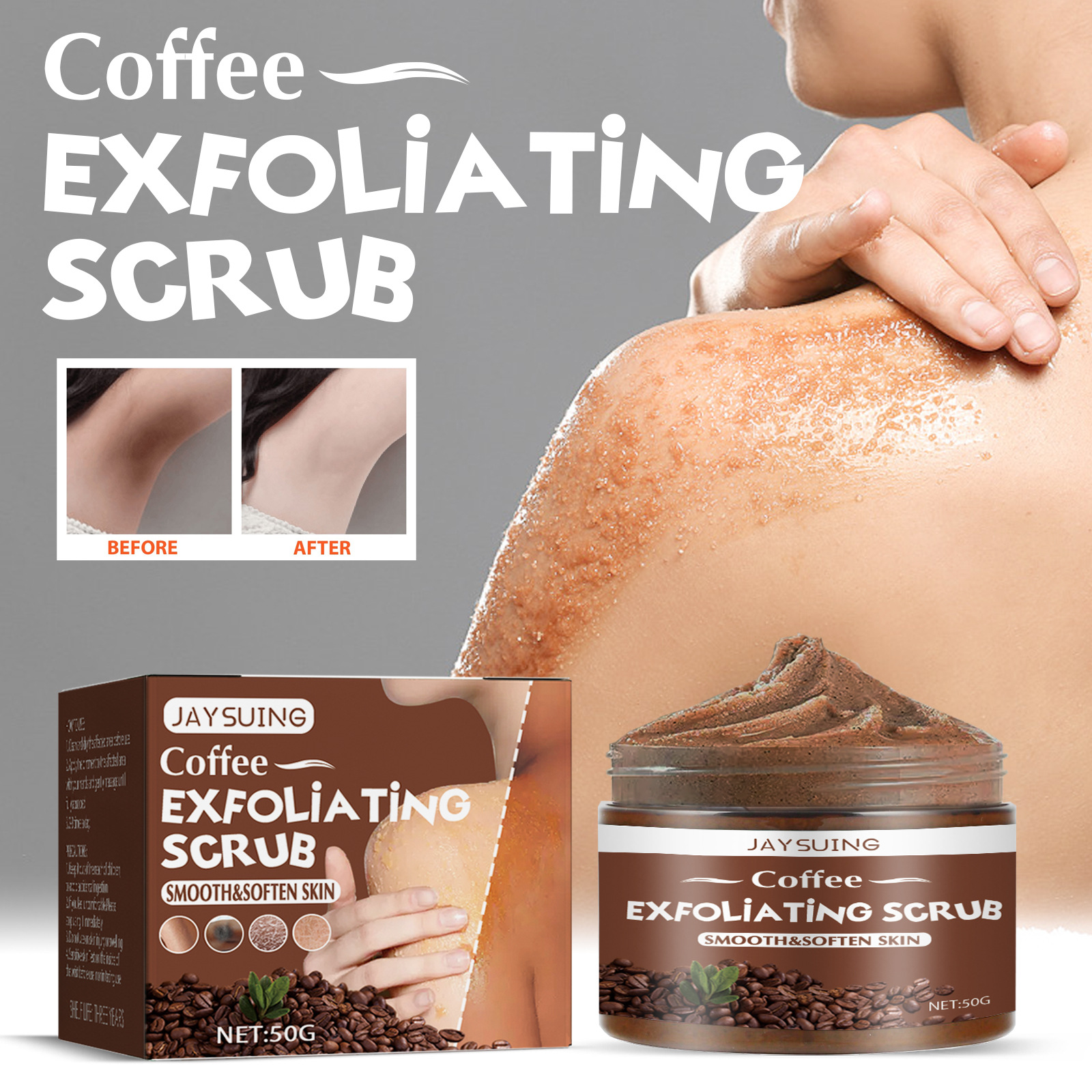 Jaysuing Coffee Scrub Smooth Exfoliating Anti Acne Soften Cutin Brightening Deep Cleaning Moisturizing Whitening Body Scrub