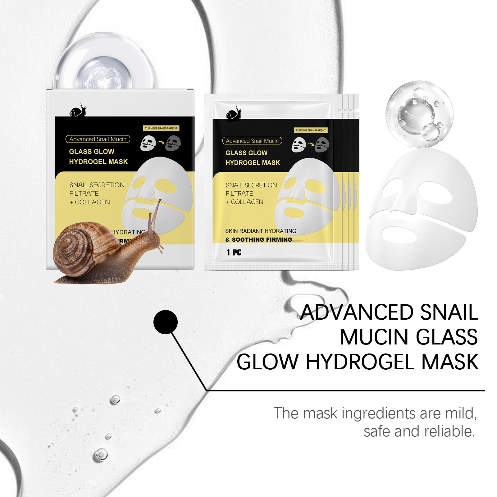 (1 PC) Mucin Moisturizing Mask Collagen Mask Firming Skin Anti Wrinkle Gentle Moisturizing Hydrating Softening Daily Facial Care Mask