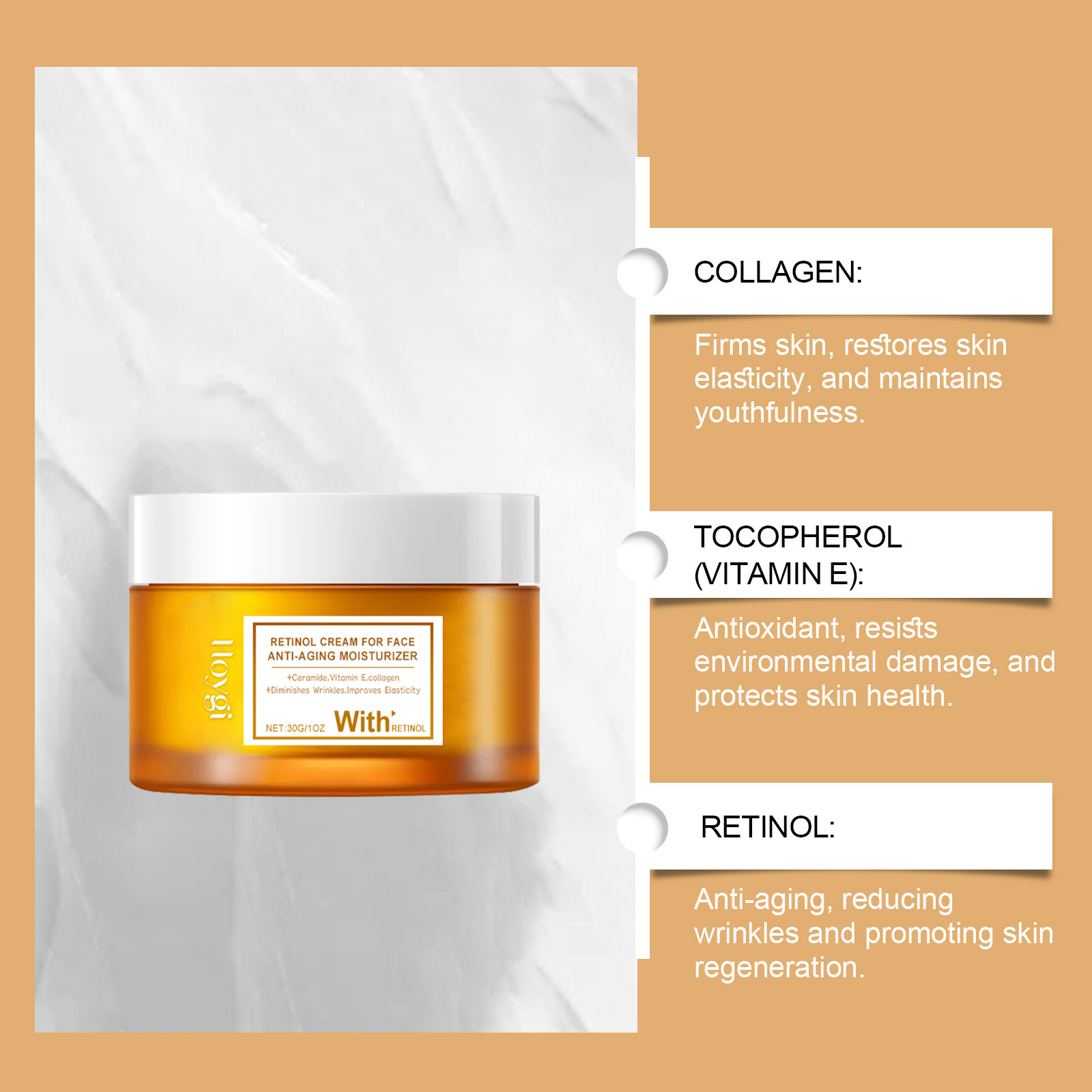 HOYGI Retinol Facial Moisturizer Repairing Facial Skin Nourishing Anti Wrinkle Dark Spot Removal Fade Fine Lines Korean Skincare Anti Freckle Face Cream 30g