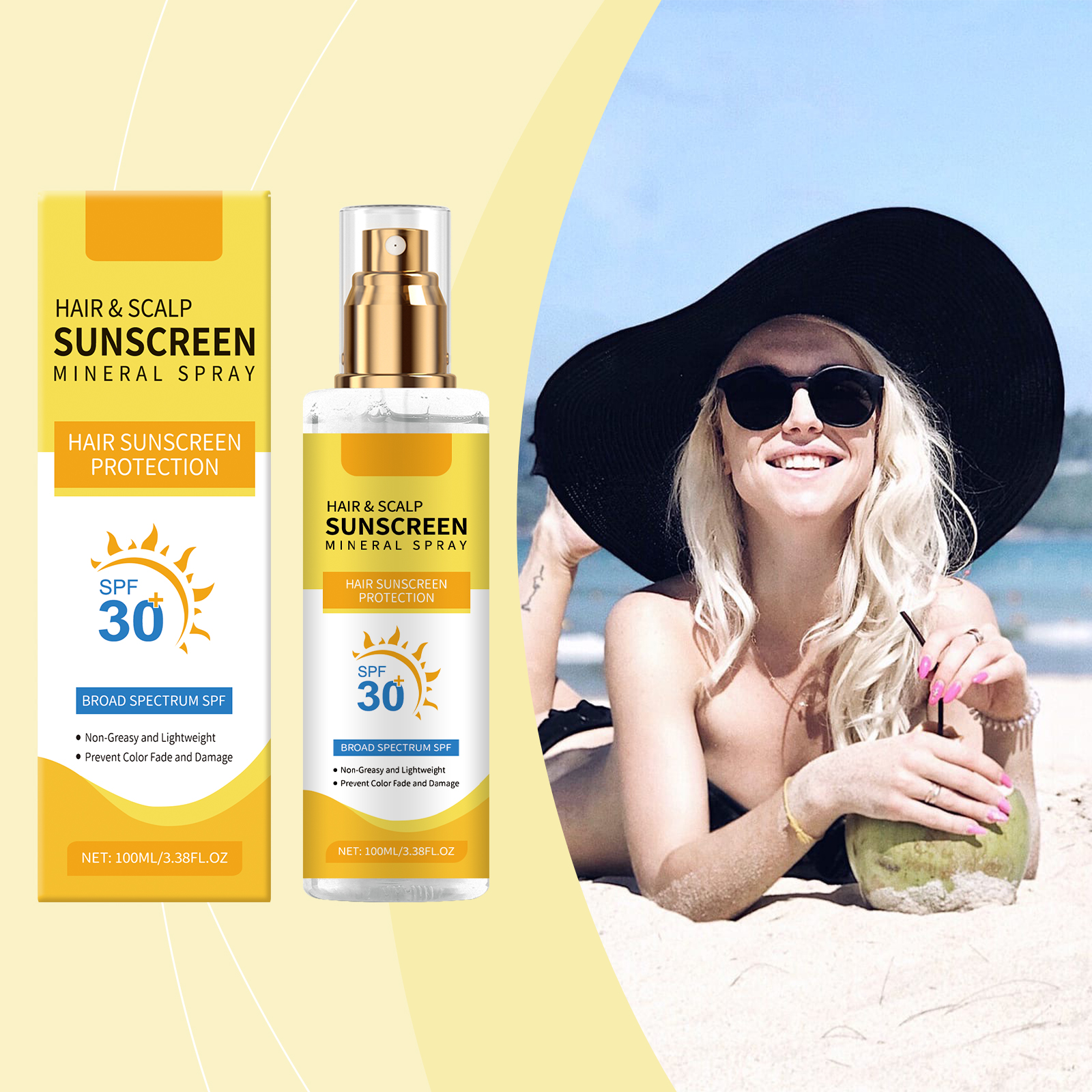 Scalp Hair Sunscreen Spray For Dyed Highlighted Hair UV Protection Prevent Hair Fading Dryness Lightweight Scalp Sunscreen Care ﻿