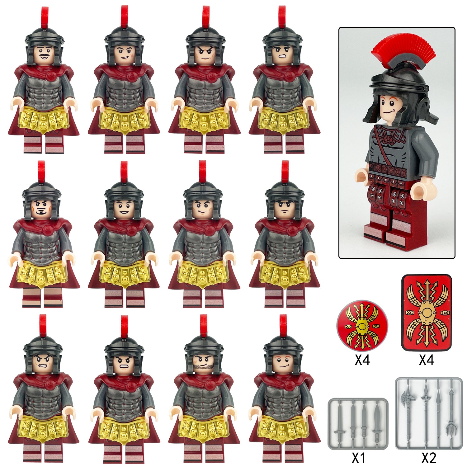 (Style J) Military Battle Building Brick Medieval Roman Legions Toy with Sword and Shield Equipment Assembly Collectible Series Mini Figure for Kids 