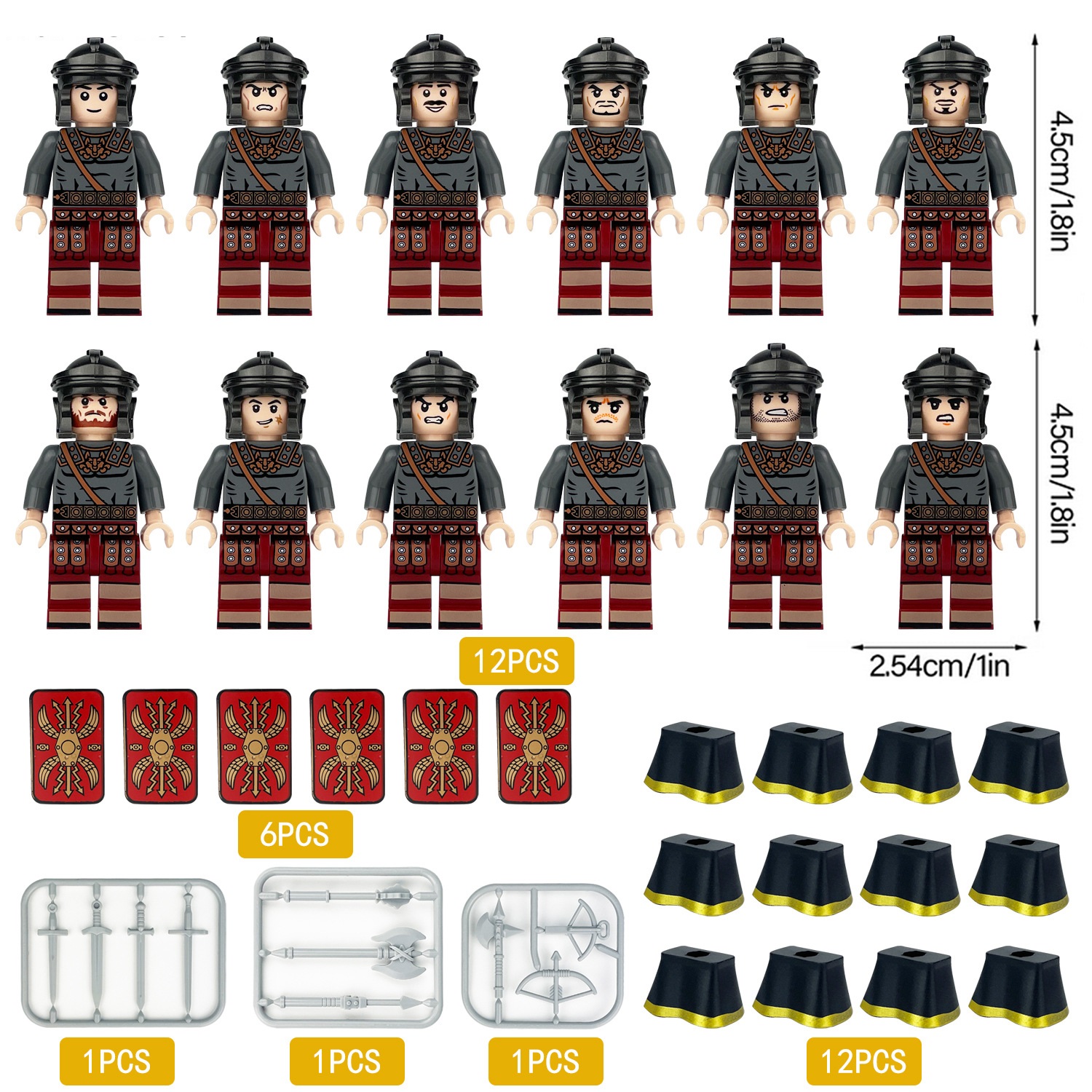 (Style J) Military Battle Building Brick Medieval Roman Legions Toy with Sword and Shield Equipment Assembly Collectible Series Mini Figure for Kids 