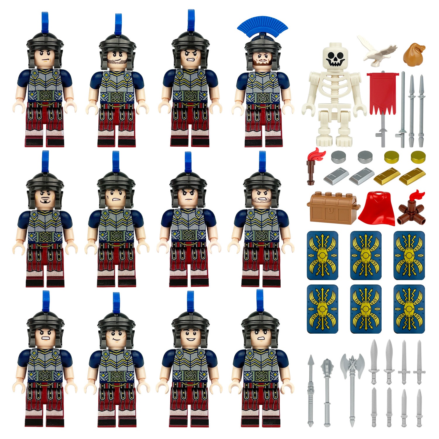 (Style J) Military Battle Building Brick Medieval Roman Legions Toy with Sword and Shield Equipment Assembly Collectible Series Mini Figure for Kids 