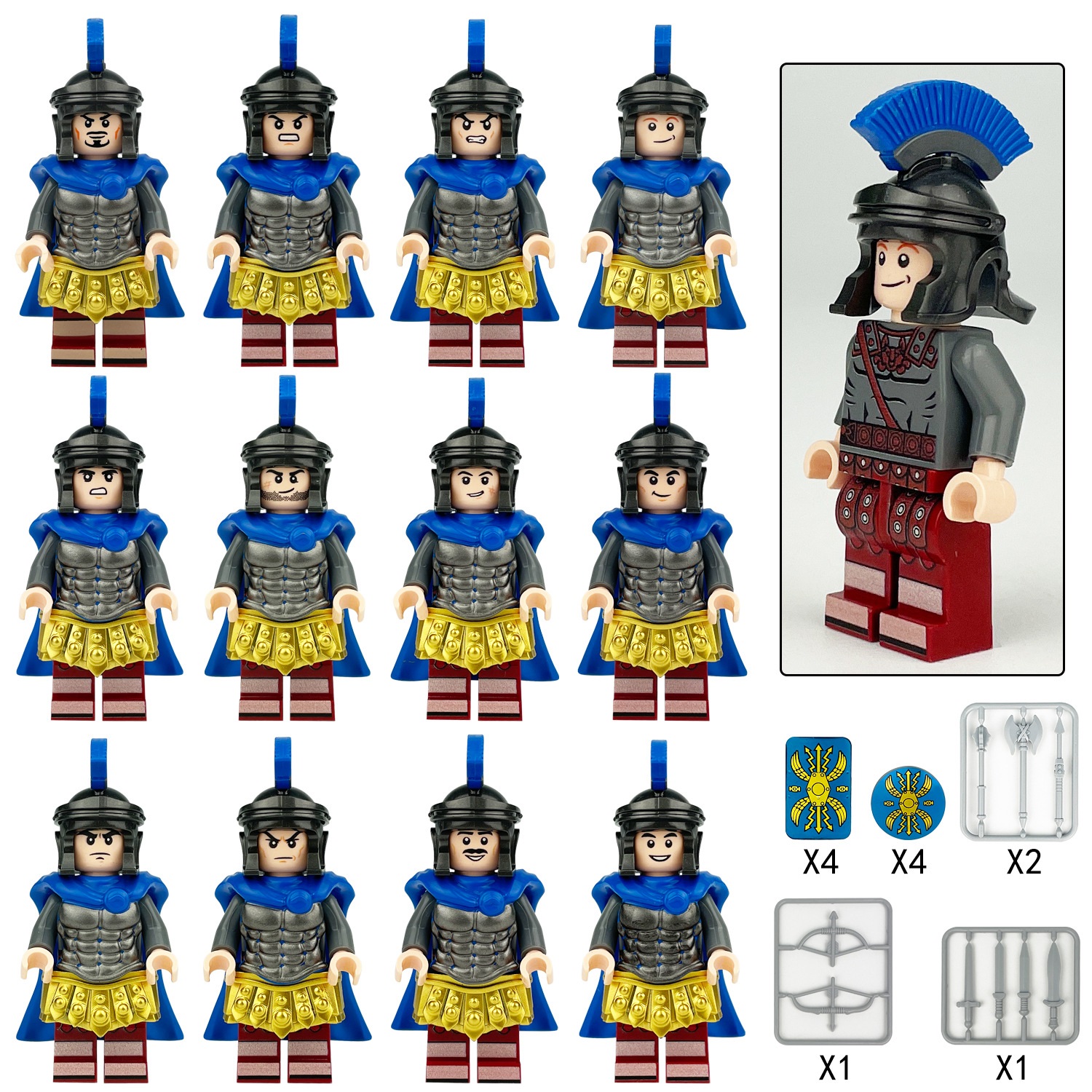 (Style J) Military Battle Building Brick Medieval Roman Legions Toy with Sword and Shield Equipment Assembly Collectible Series Mini Figure for Kids 