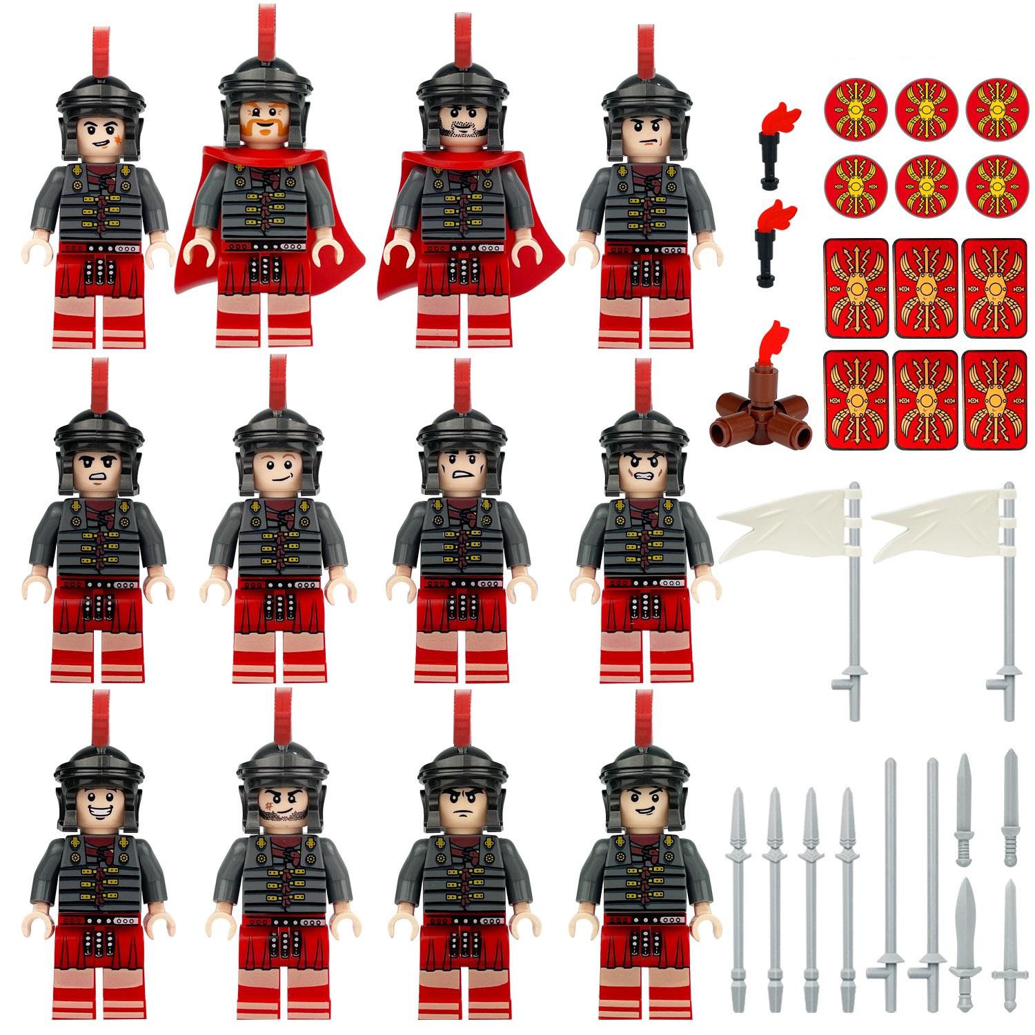 (Style J) Military Battle Building Brick Medieval Roman Legions Toy with Sword and Shield Equipment Assembly Collectible Series Mini Figure for Kids 