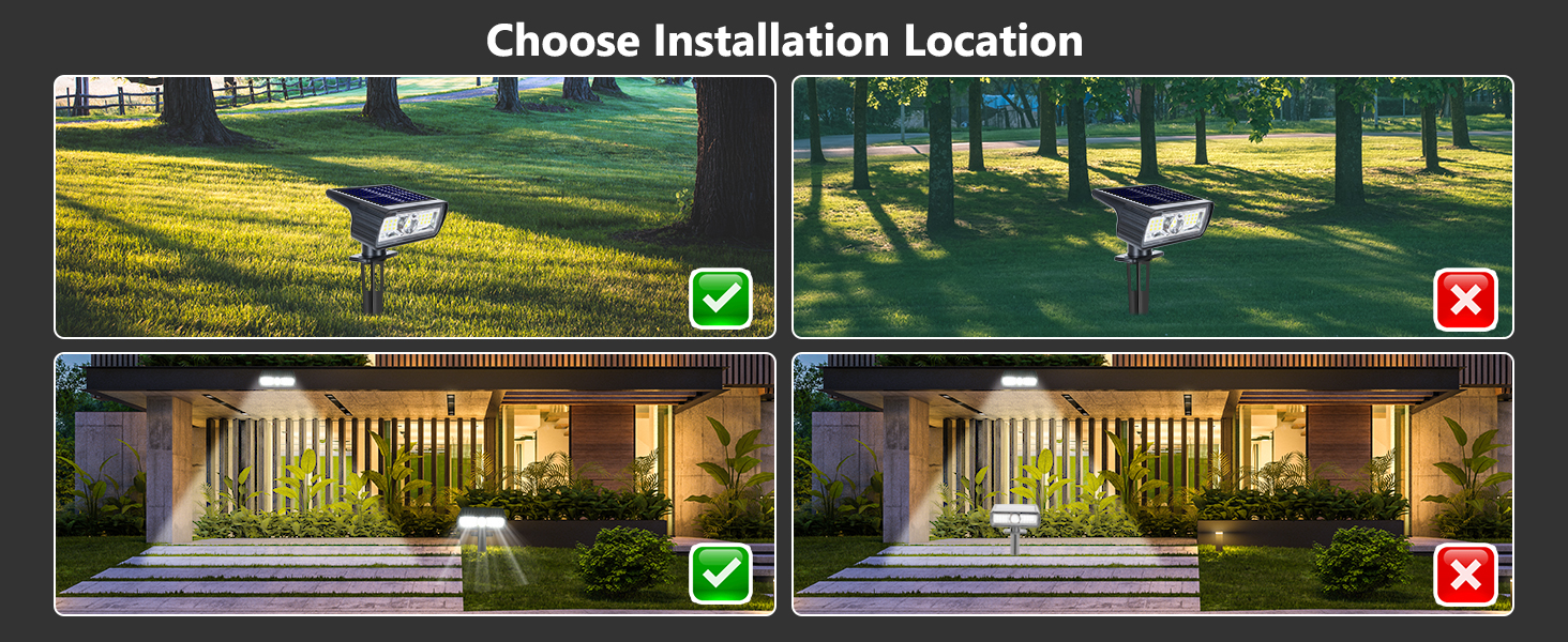 (White) Solar Lights Outdoor Garden 6500K Cool White Solar Spot Lights 4 Pack IP65 Waterproof 2 Brightness Modes Stake Lights Solar Powered for Yard Walkway Driveway 