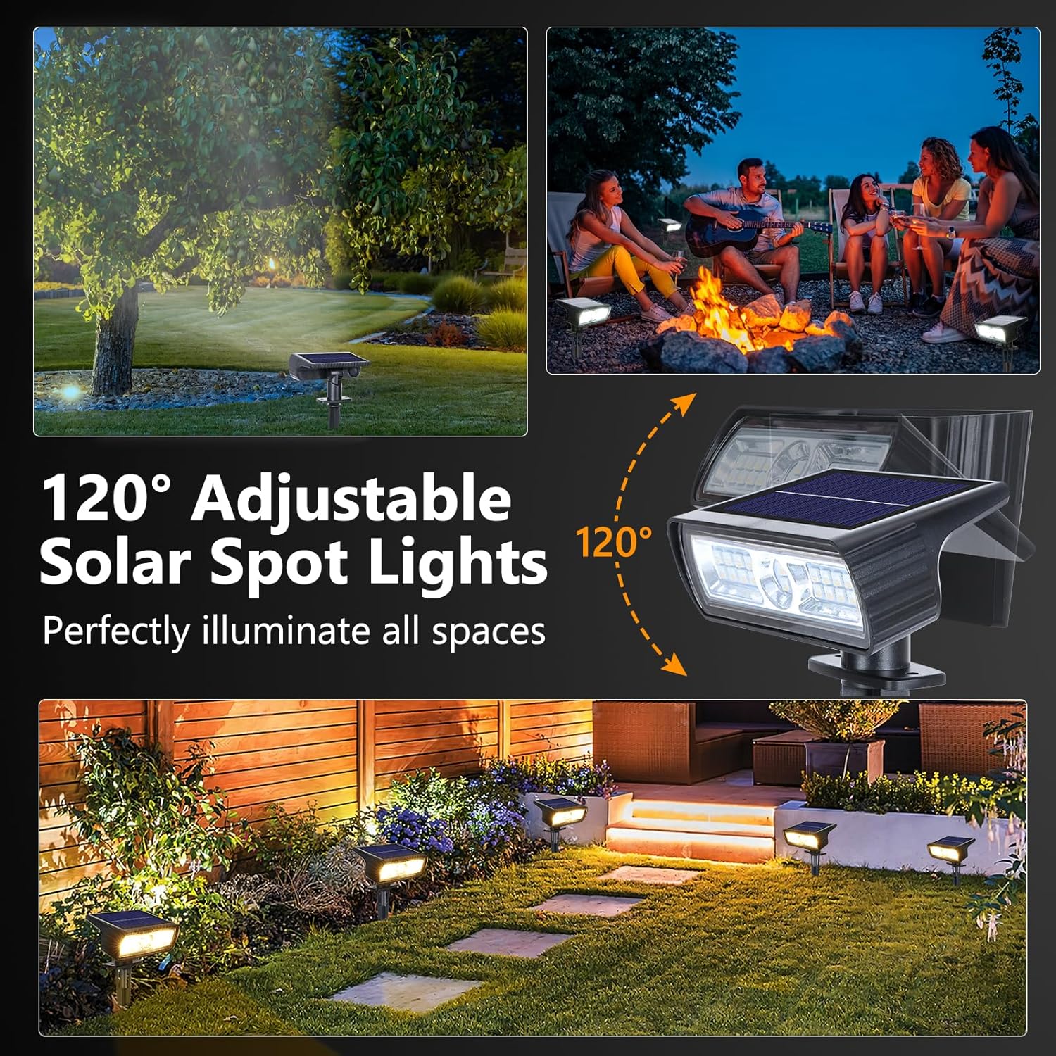 (White) Solar Lights Outdoor Garden 6500K Cool White Solar Spot Lights 4 Pack IP65 Waterproof 2 Brightness Modes Stake Lights Solar Powered for Yard Walkway Driveway 
