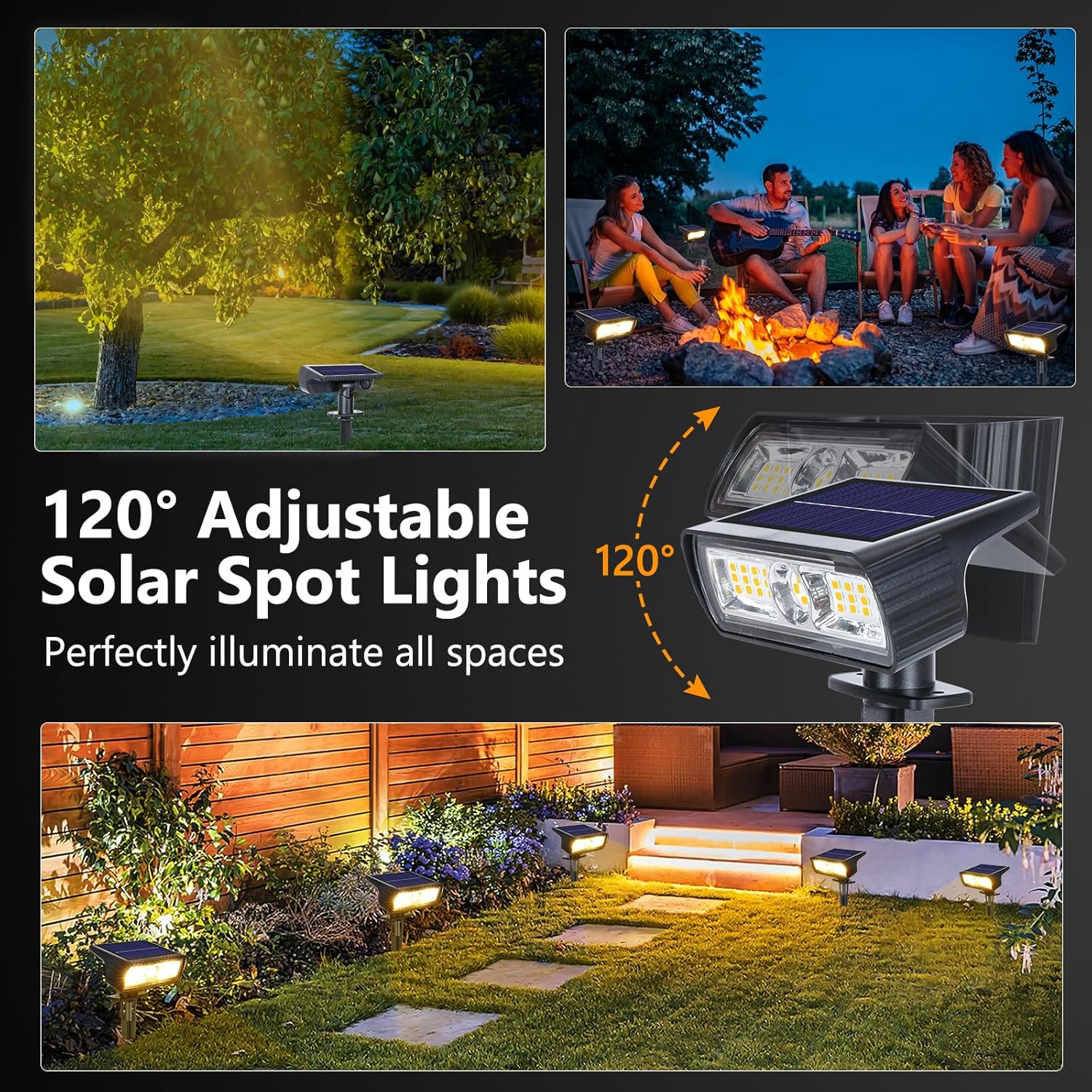 (White) Solar Lights Outdoor Garden 6500K Cool White Solar Spot Lights 4 Pack IP65 Waterproof 2 Brightness Modes Stake Lights Solar Powered for Yard Walkway Driveway 