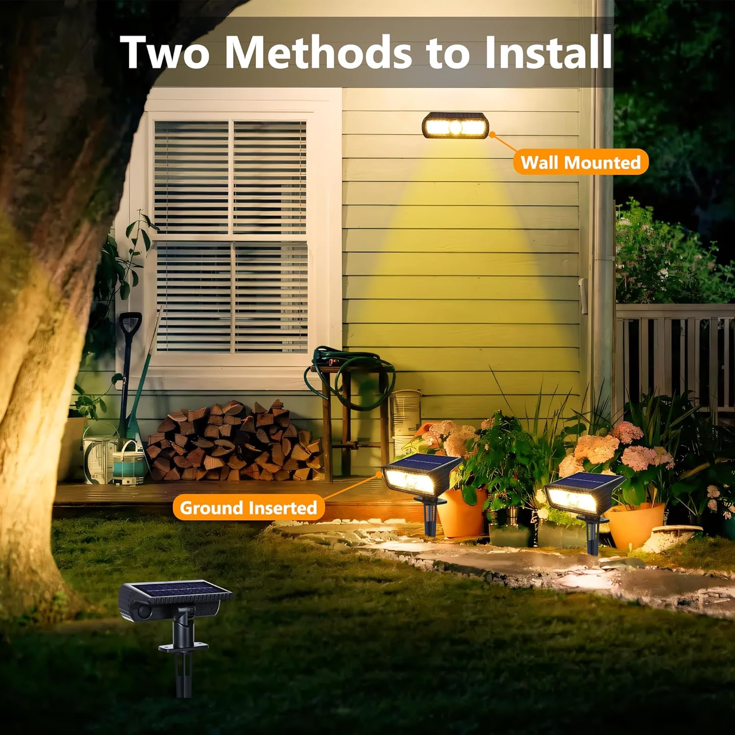 (White) Solar Lights Outdoor Garden 6500K Cool White Solar Spot Lights 4 Pack IP65 Waterproof 2 Brightness Modes Stake Lights Solar Powered for Yard Walkway Driveway 