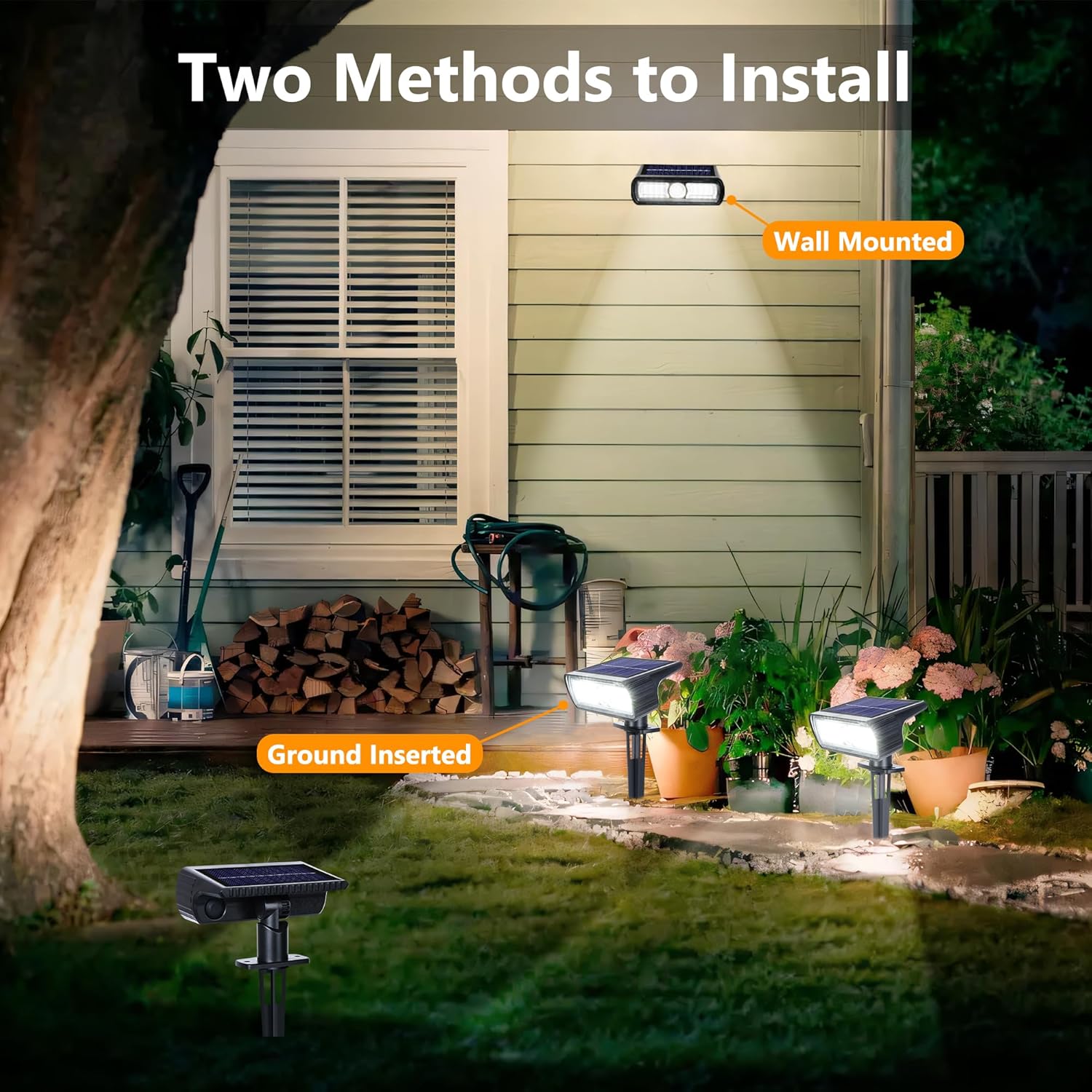 (White) Solar Lights Outdoor Garden 6500K Cool White Solar Spot Lights 4 Pack IP65 Waterproof 2 Brightness Modes Stake Lights Solar Powered for Yard Walkway Driveway 