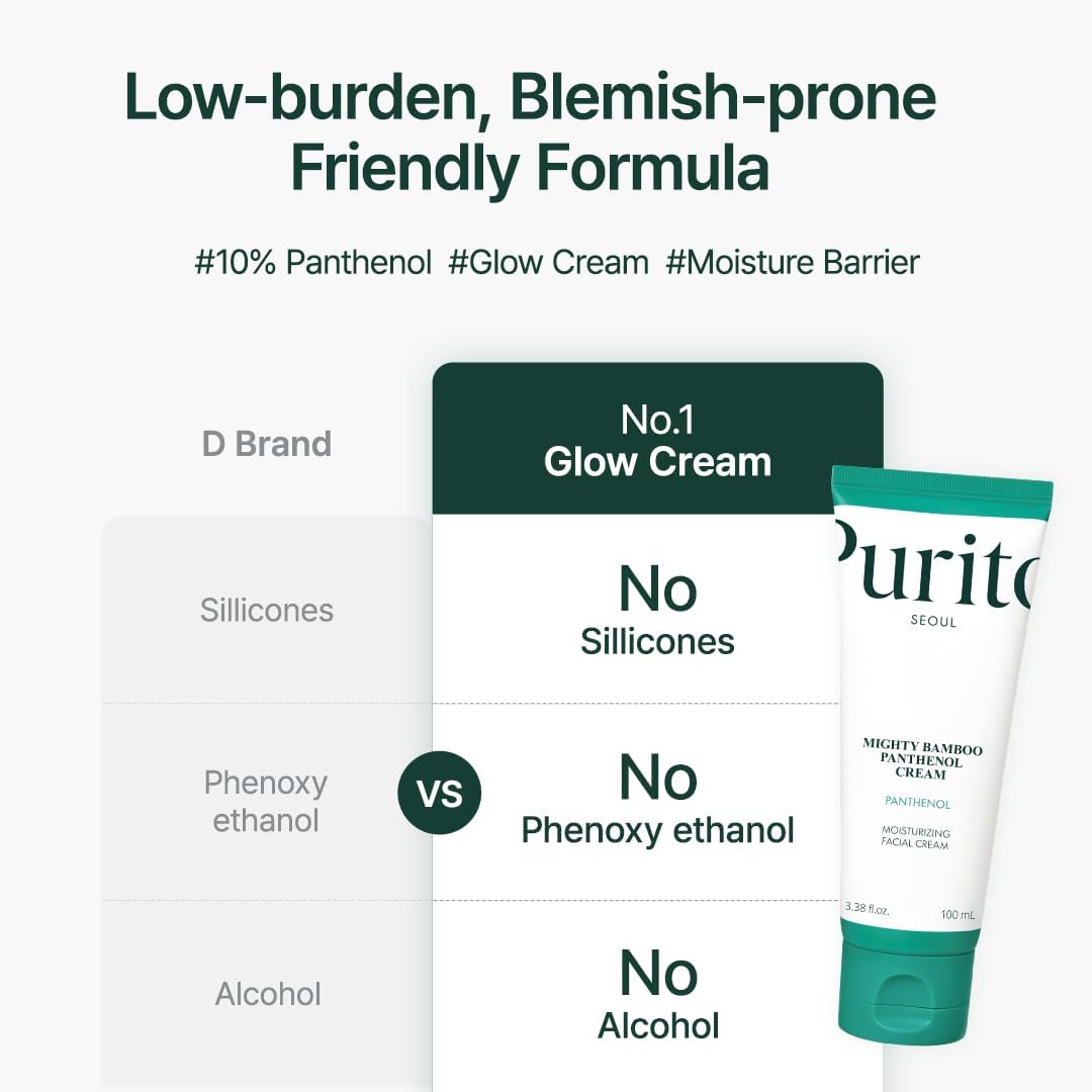 PURITO Mighty Bamboo Panthenol Cream 100ml Moisturizing All Skin Type Daily Face Moisturizer Post-acne Cream Daily Use Vegan Korean Skin Care