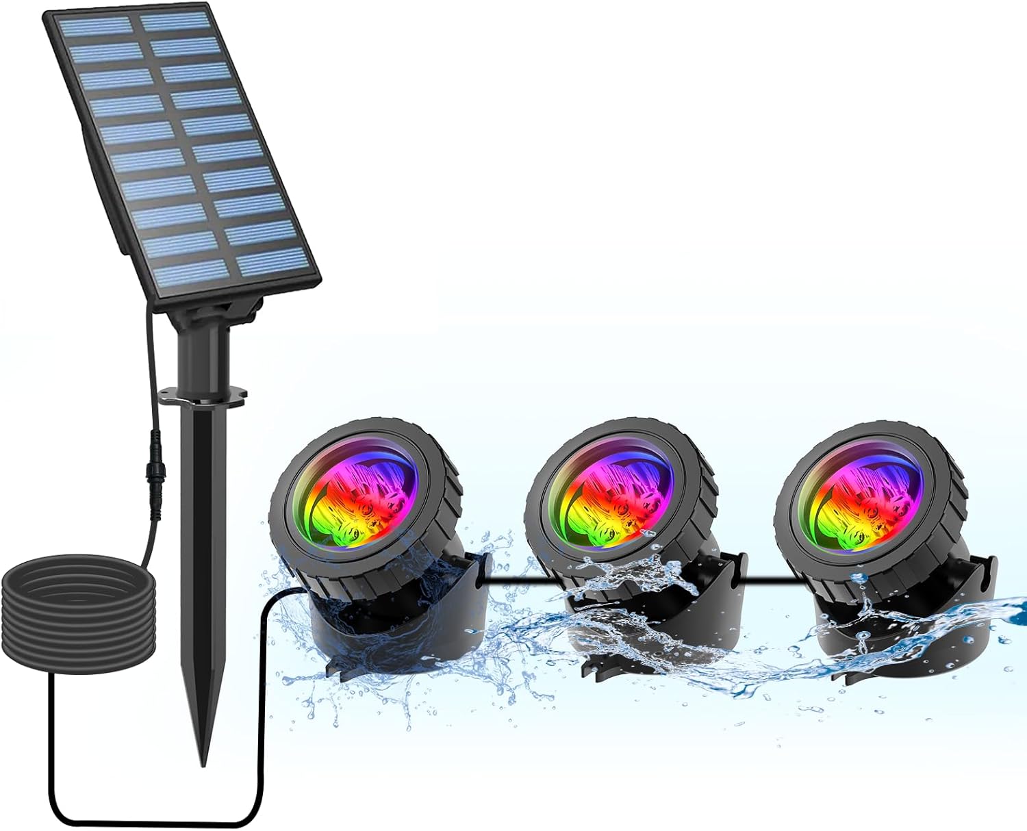 (3 pcs) Solar Powered Pond Lights Waterproof IP68 Submersible Lights with LED Color Changing Spot Light Garden Pool Fountain Waterfall 