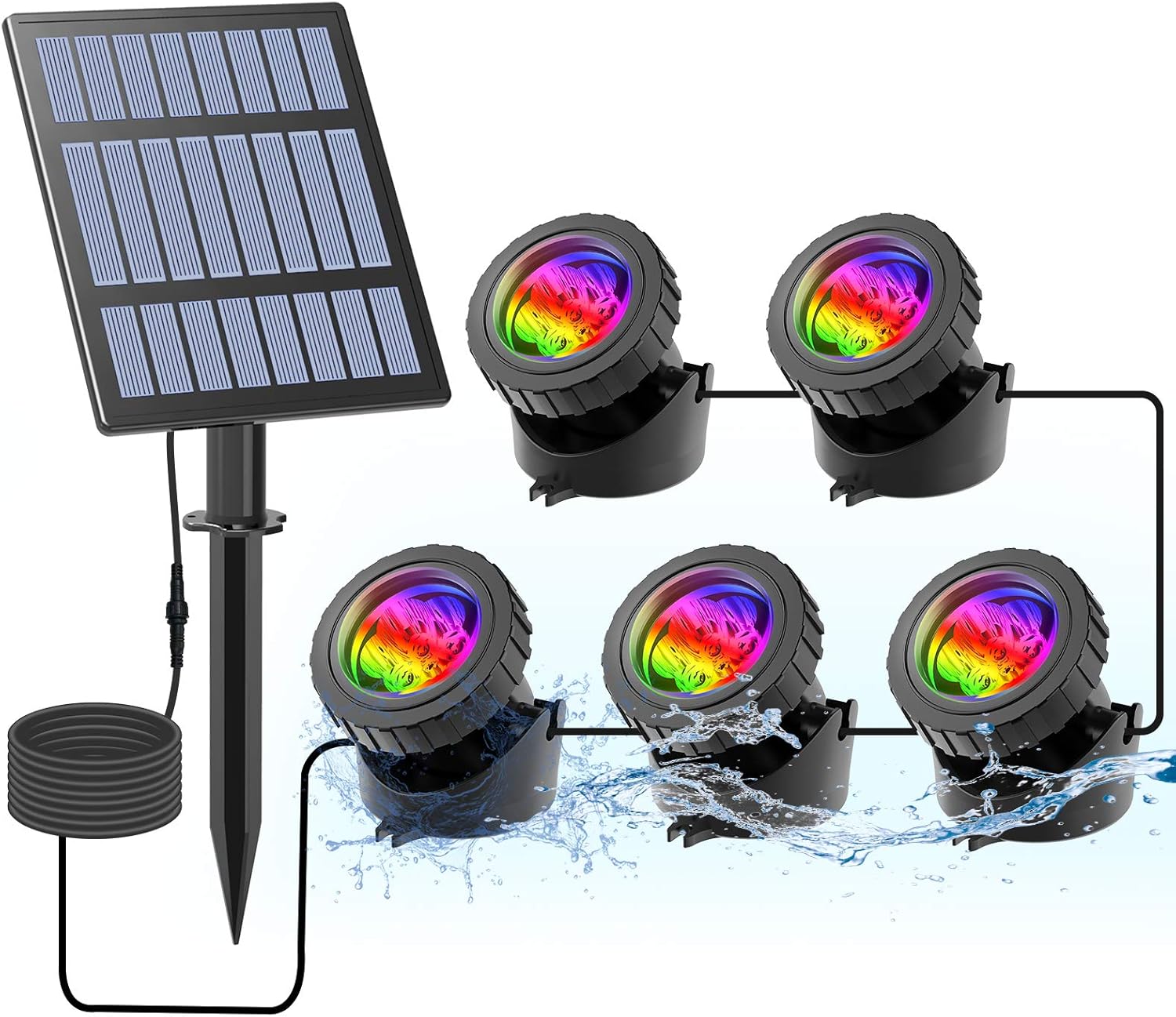 (3 pcs) Solar Powered Pond Lights Waterproof IP68 Submersible Lights with LED Color Changing Spot Light Garden Pool Fountain Waterfall 