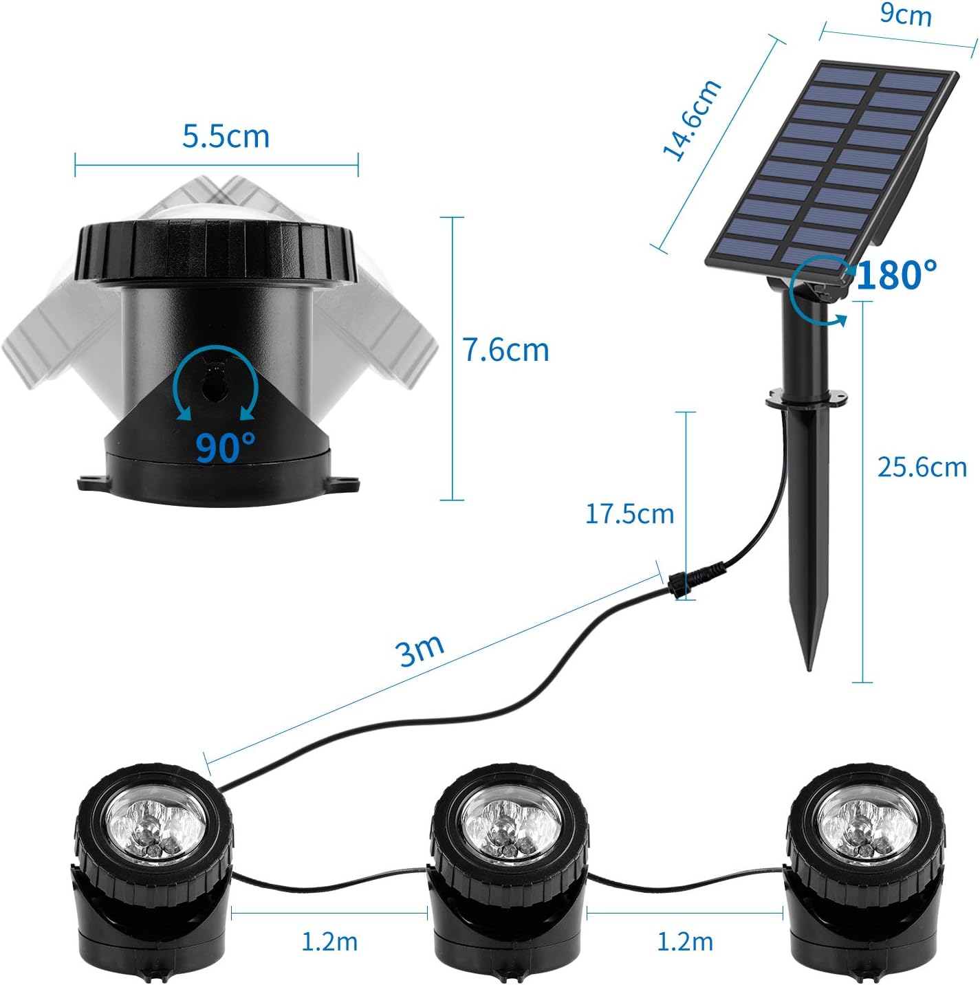 (3 pcs) Solar Powered Pond Lights Waterproof IP68 Submersible Lights with LED Color Changing Spot Light Garden Pool Fountain Waterfall 