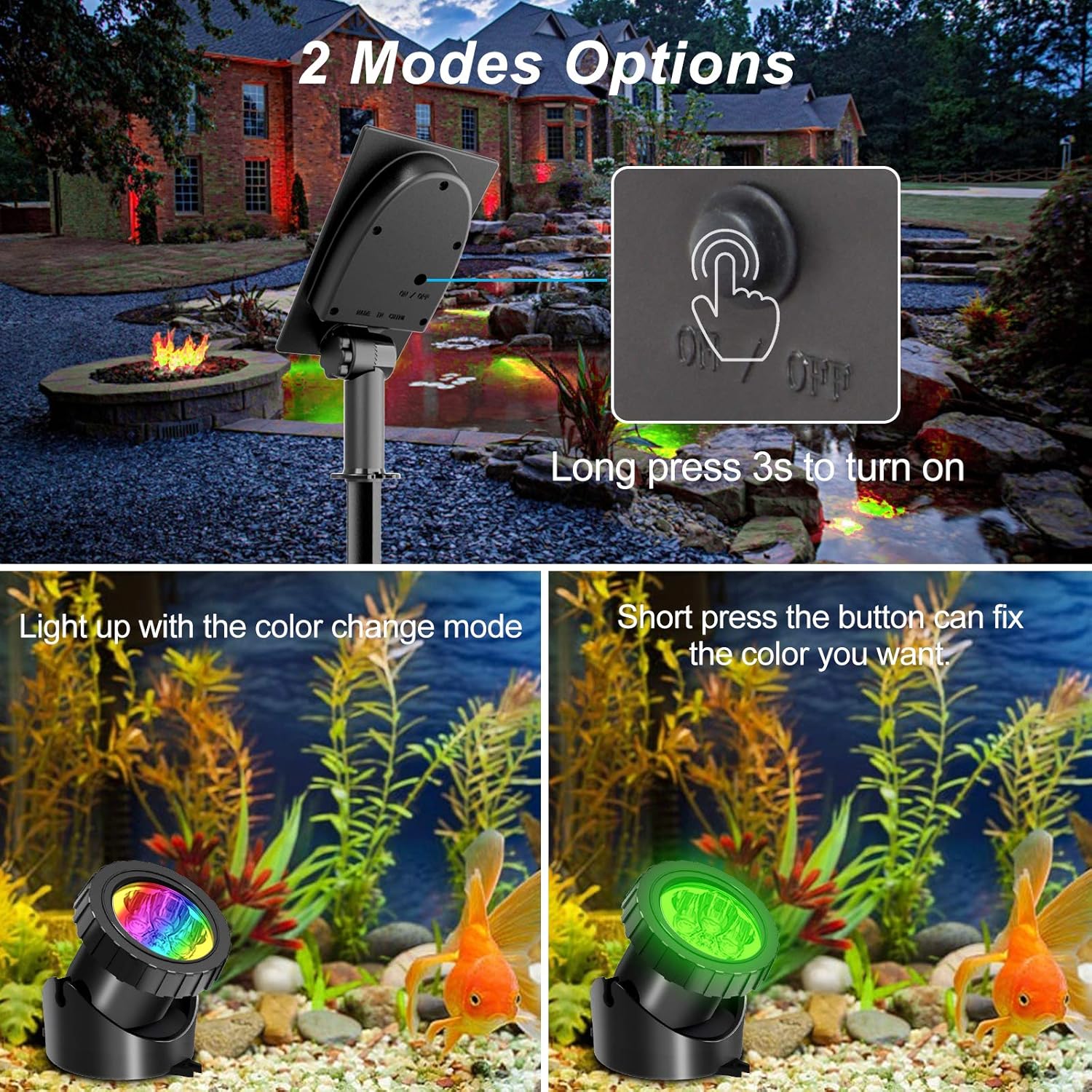(3 pcs) Solar Powered Pond Lights Waterproof IP68 Submersible Lights with LED Color Changing Spot Light Garden Pool Fountain Waterfall 
