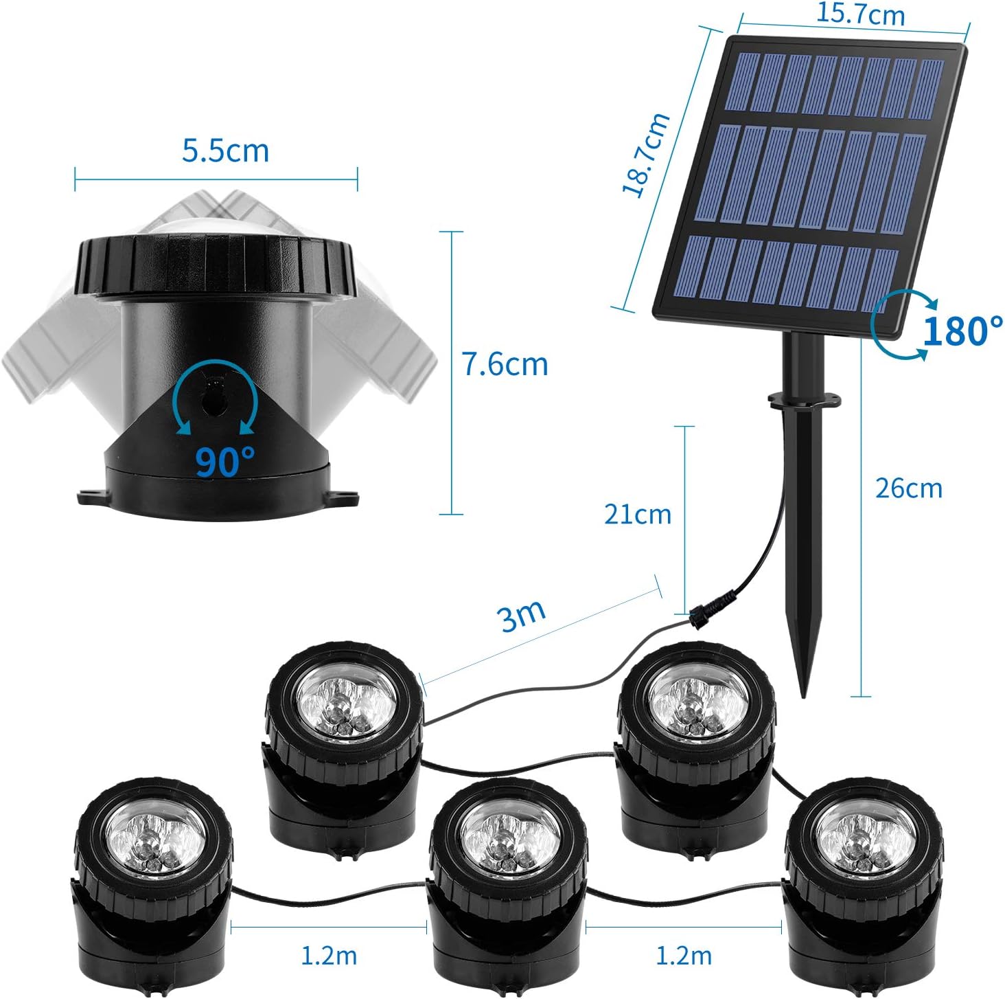(3 pcs) Solar Powered Pond Lights Waterproof IP68 Submersible Lights with LED Color Changing Spot Light Garden Pool Fountain Waterfall 