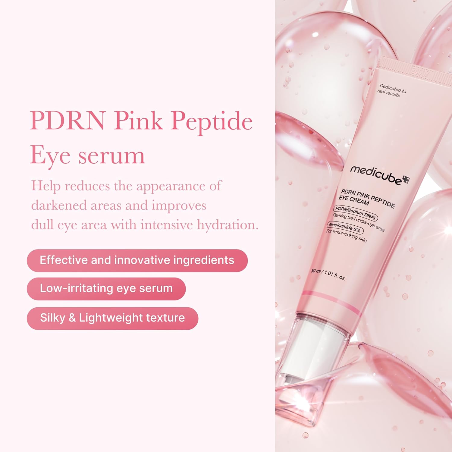medicube Salmon DNA PDRN Pink Peptide Eye Serum with Niacinamide and 99 Percent Purity Retinol for Fine Lines Uneven Skin Color Korean Skincare 30ml