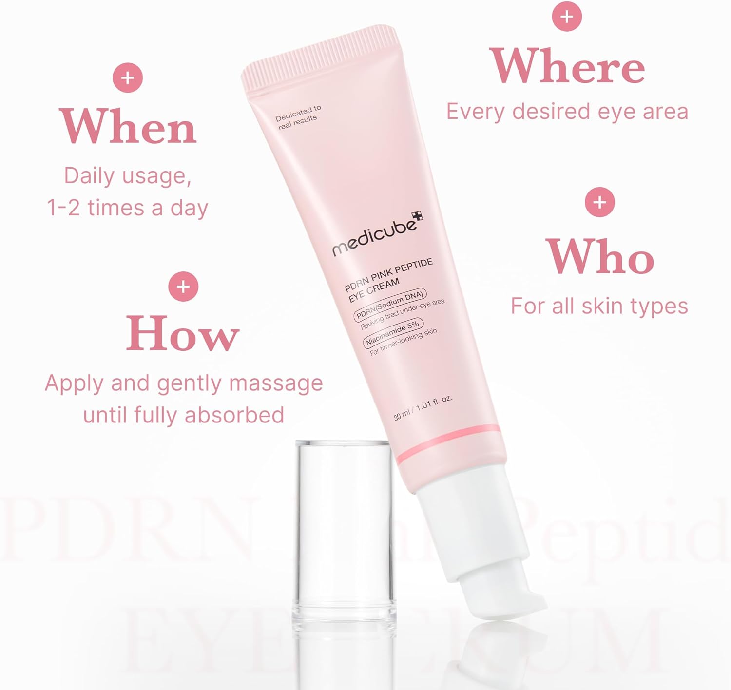 medicube Salmon DNA PDRN Pink Peptide Eye Serum with Niacinamide and 99 Percent Purity Retinol for Fine Lines Uneven Skin Color Korean Skincare 30ml