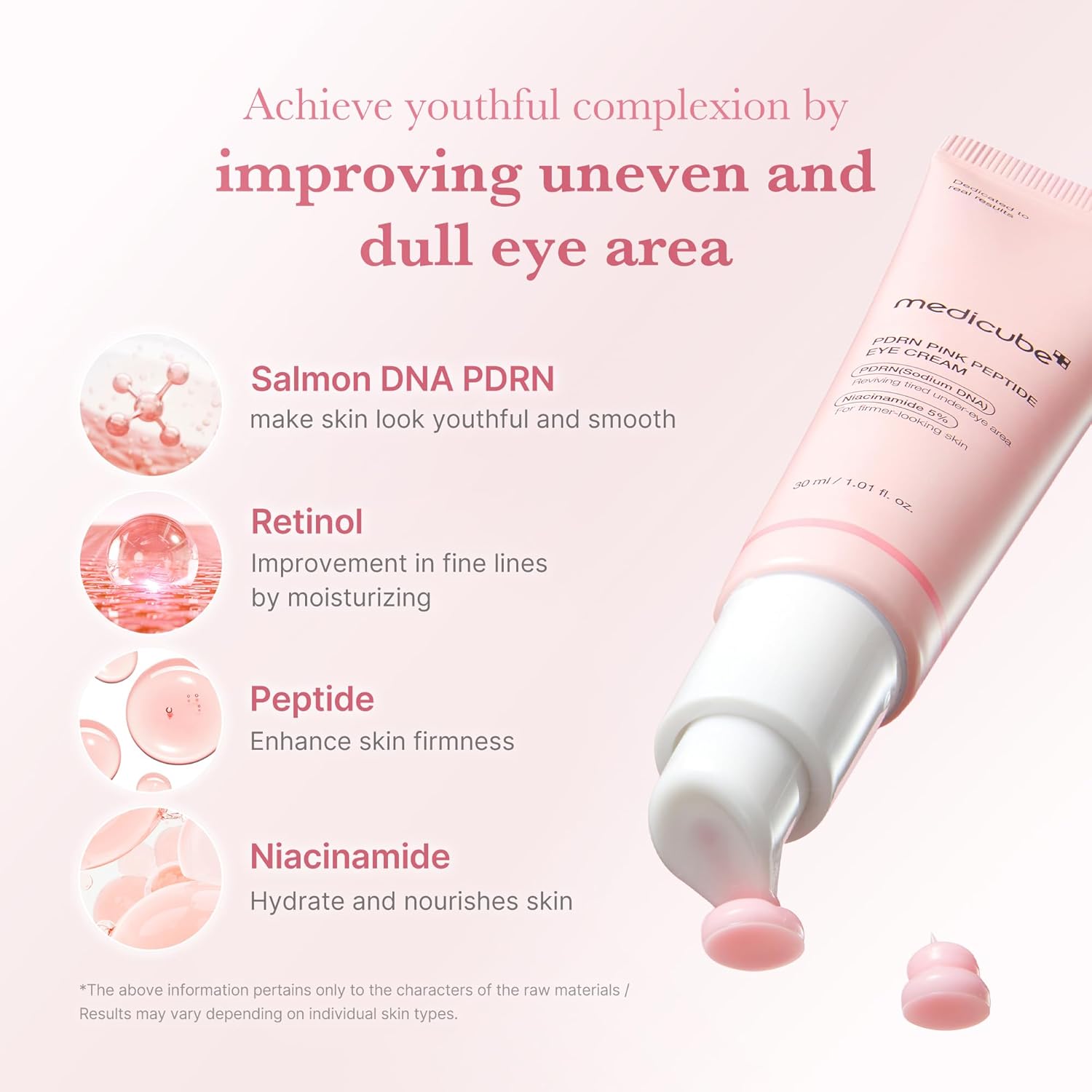medicube Salmon DNA PDRN Pink Peptide Eye Serum with Niacinamide and 99 Percent Purity Retinol for Fine Lines Uneven Skin Color Korean Skincare 30ml