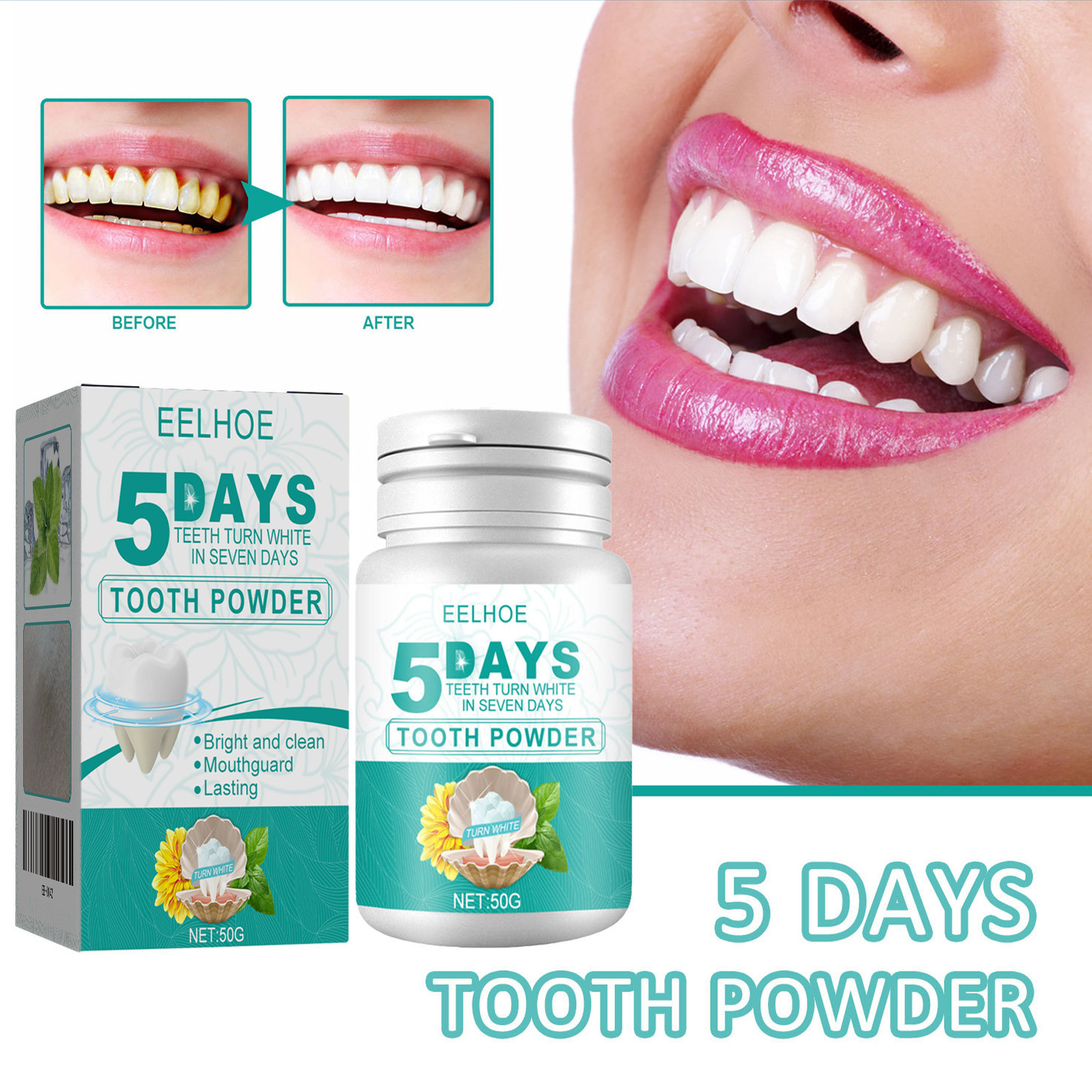 5 Day Teeth Whitening Powder Stain Remover Breath Freshener Deep Clean Tobacco Stain And Plaque Removal Daily Oral Care