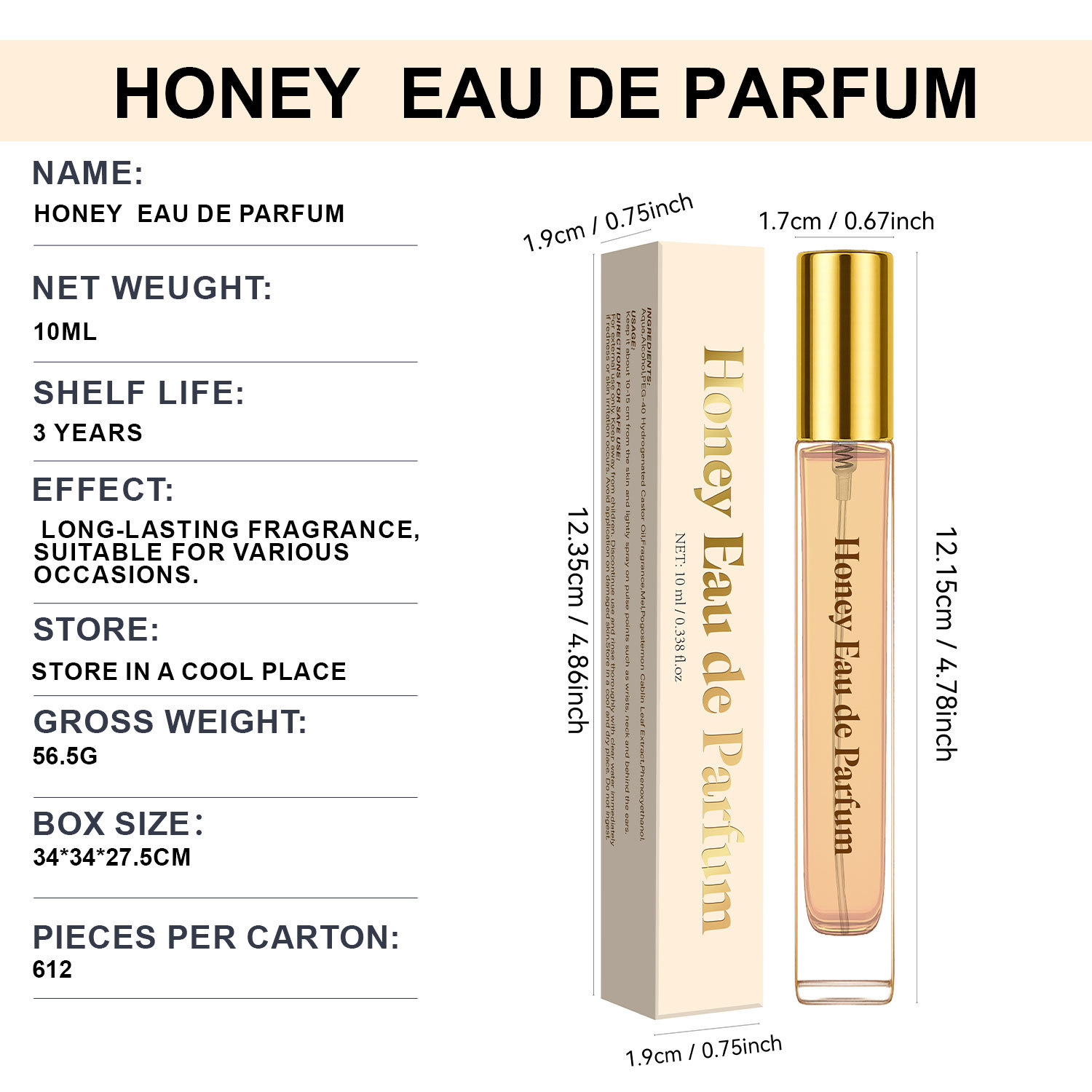 Honey Perfume Long Lasting Sweet Warm Fragrance For Daily Wear Gift Giving On The Go Fresh Scent 10ml