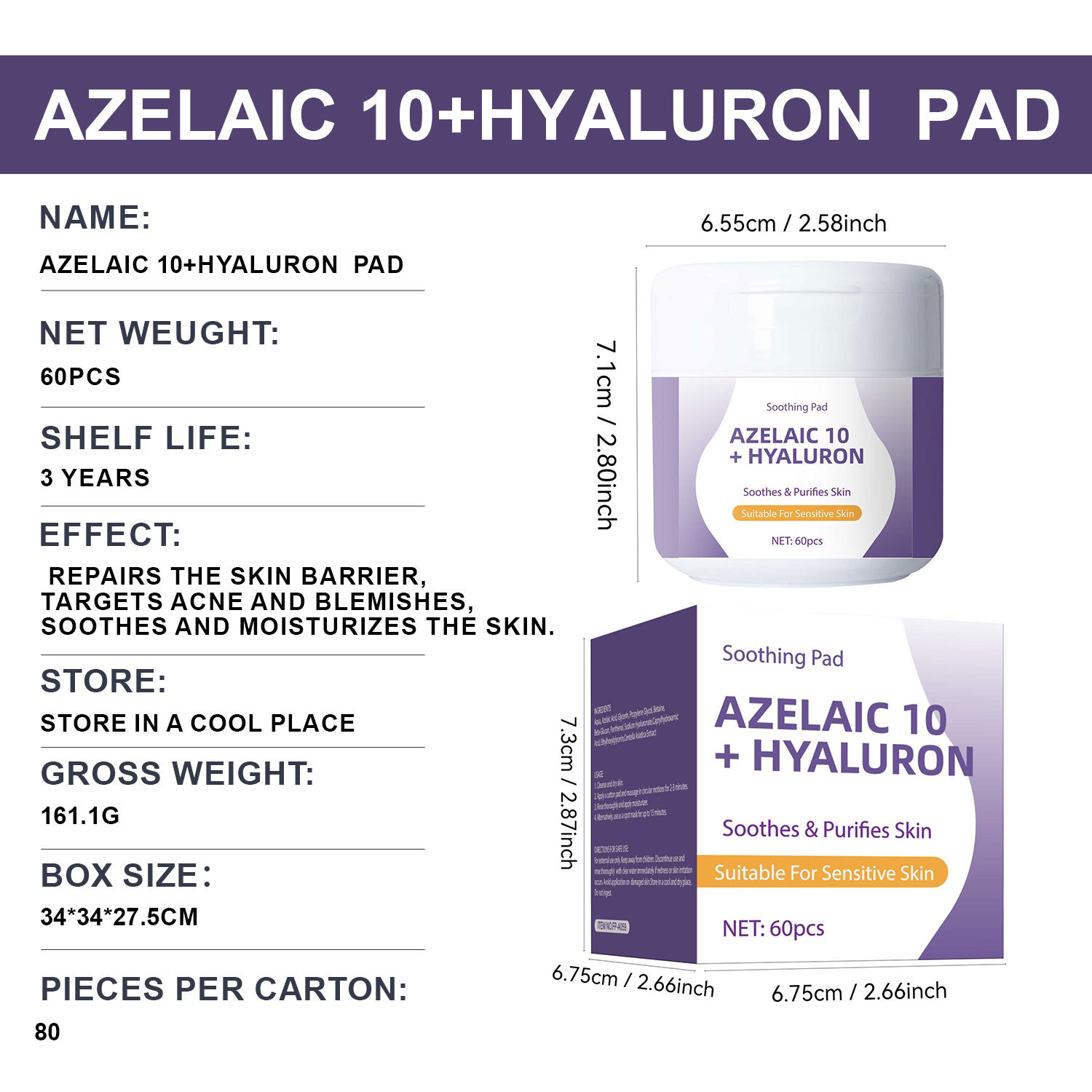 Azelaic Acid 10 And Hyaluronic Acid Toner Pads For Pore Care Soothing And Hydrating Acne Prone Sensitive Skin Daily Face Toning 60 Pads