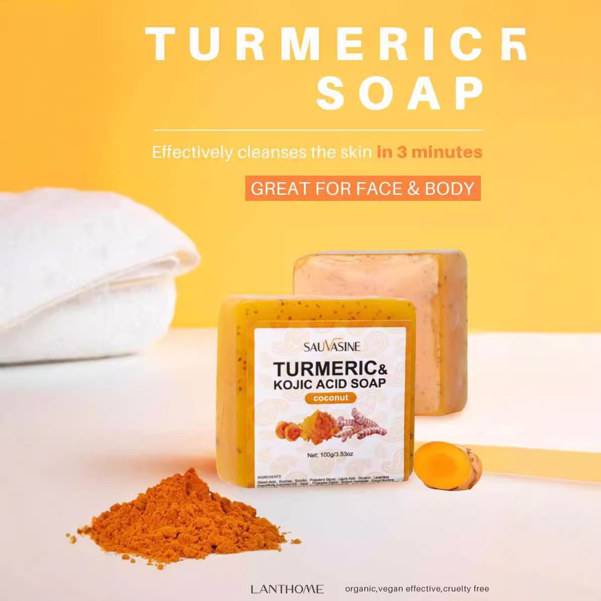 Turmeric Coconut Shell Granule Soap Gentle Exfoliating Purifying For Face And Body Daily Cleansing Bar 100g