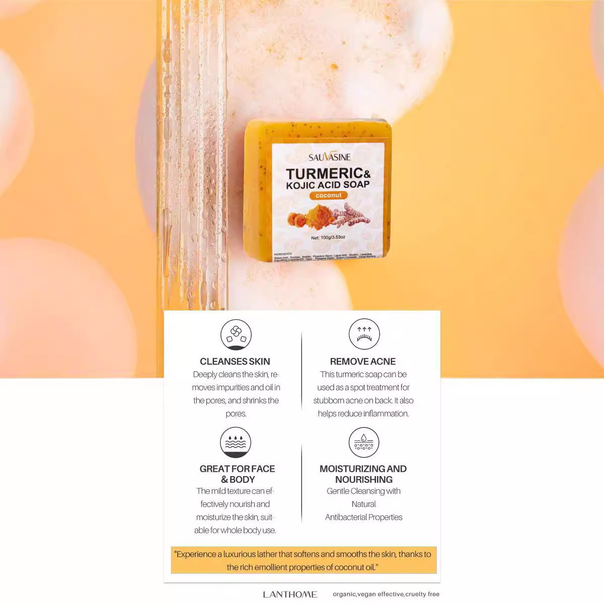 Turmeric Coconut Shell Granule Soap Gentle Exfoliating Purifying For Face And Body Daily Cleansing Bar 100g