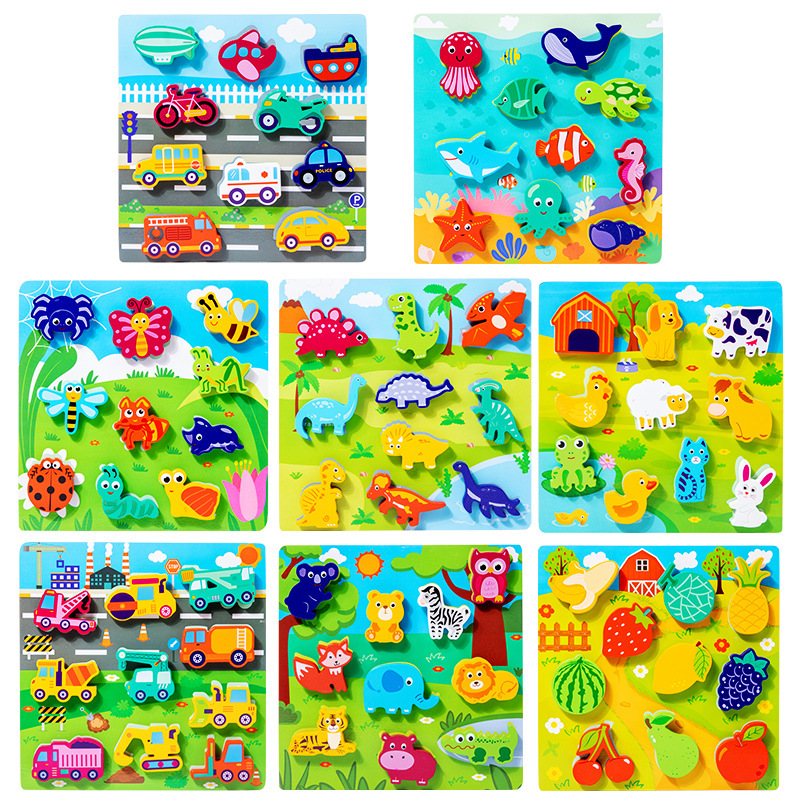 (farm) Children's 3D Puzzle Animal Transportation Sea Animal Fruits Early Education Fun DIY Paste Puzzle Toys for Kids Gifts