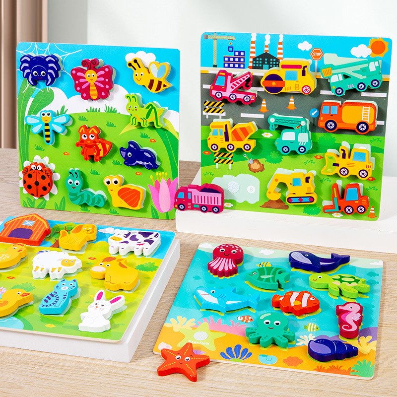 (farm) Children's 3D Puzzle Animal Transportation Sea Animal Fruits Early Education Fun DIY Paste Puzzle Toys for Kids Gifts