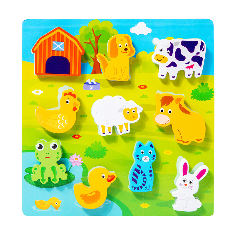 (farm) Children's 3D Puzzle Animal Transportation Sea Animal Fruits Early Education Fun DIY Paste Puzzle Toys for Kids Gifts
