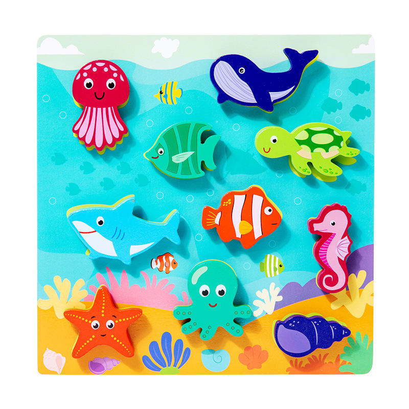 (farm) Children's 3D Puzzle Animal Transportation Sea Animal Fruits Early Education Fun DIY Paste Puzzle Toys for Kids Gifts