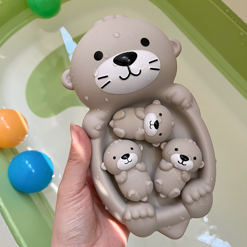 Otter Bath Toy Set Playset Tub Toy 1 Mother Otter and 3 Baby Otters Water Toy Bathtub Otter Toy Family Floating Toy for Babies