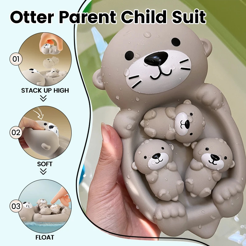 Otter Bath Toy Set Playset Tub Toy 1 Mother Otter and 3 Baby Otters Water Toy Bathtub Otter Toy Family Floating Toy for Babies