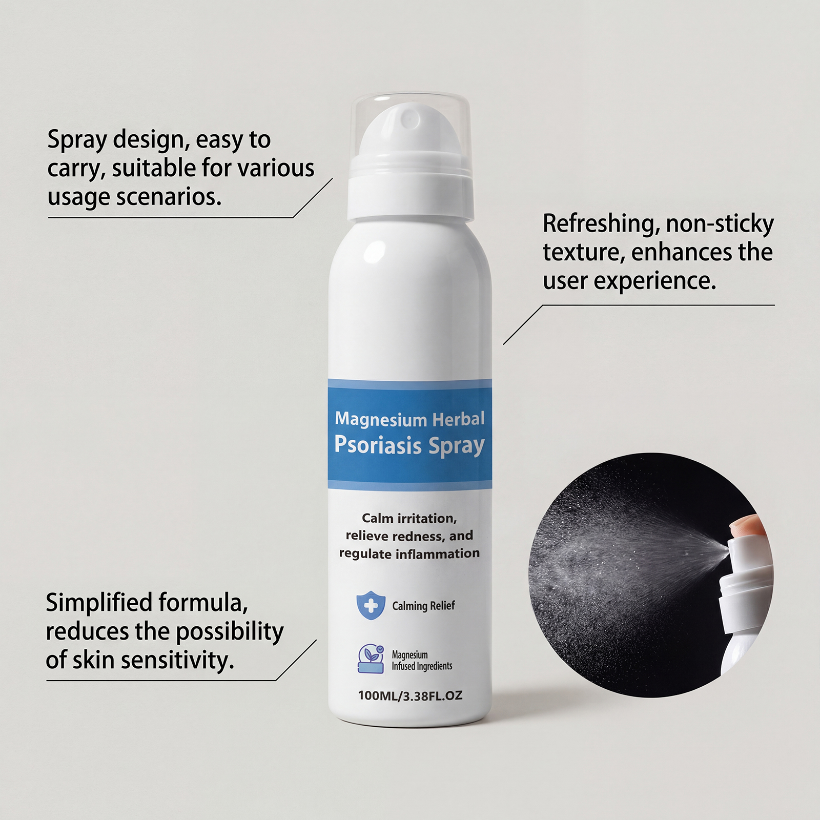 Magnesium Skin Care Spray Mild Ingredients Hydrate Skin Soft Refreshing Non Sticky Daily Use Treatment Lotion