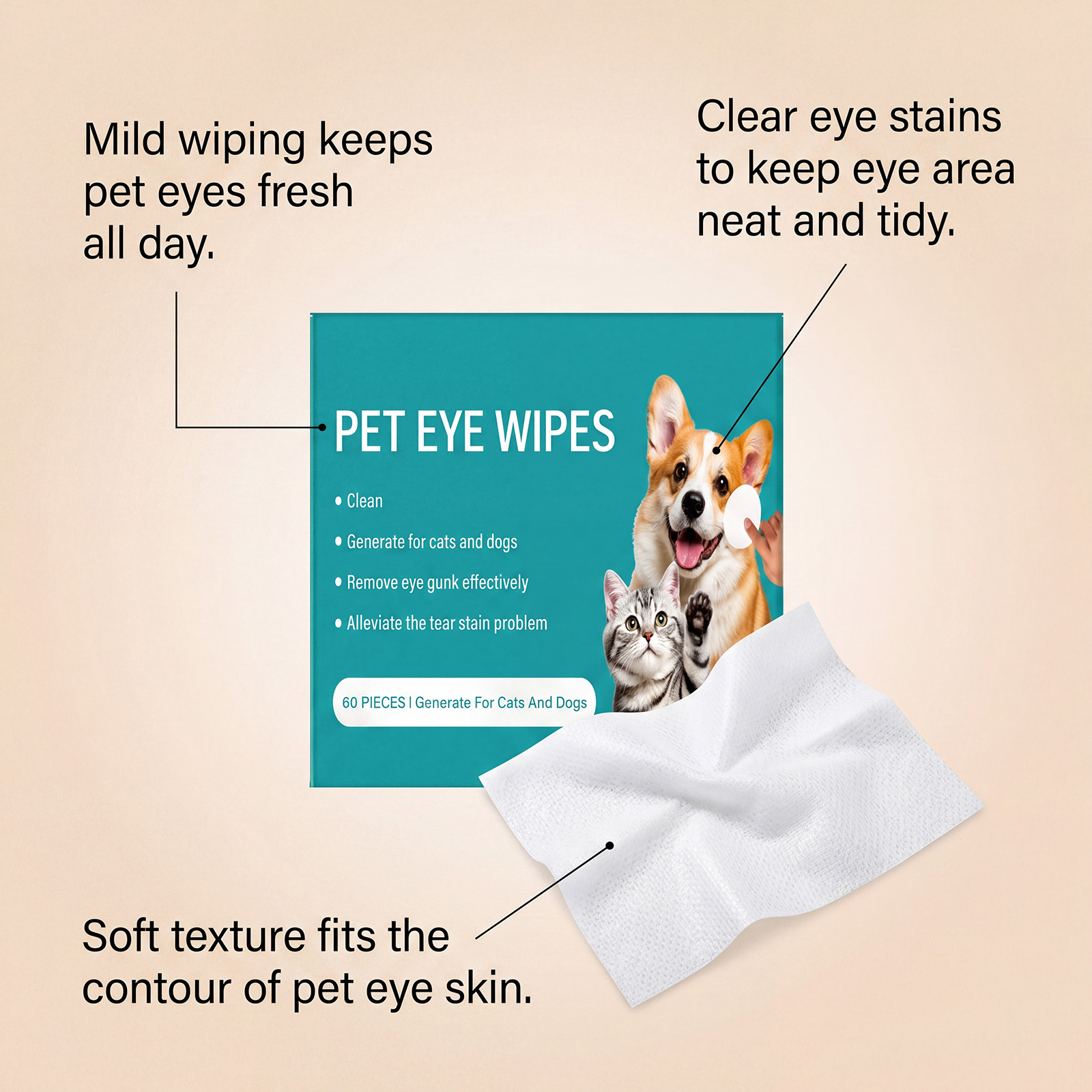 Pet Eye Wipes Soft Skin Friendly Clean Eye Care Daily Mild For Multiple Pets Use