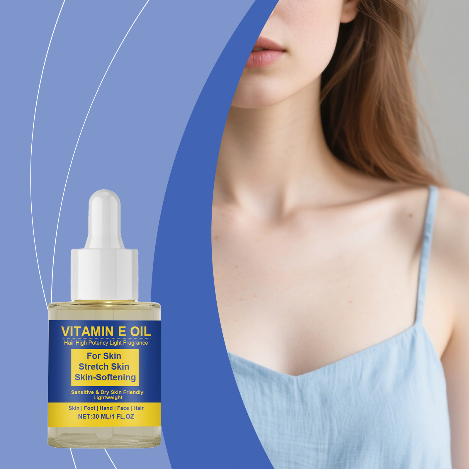 Vitamin E Oil Mild Hydrating Refreshing Moisturizing Daily Gentle Nourishing Face Hand Foot Skin Hair Care Liquid