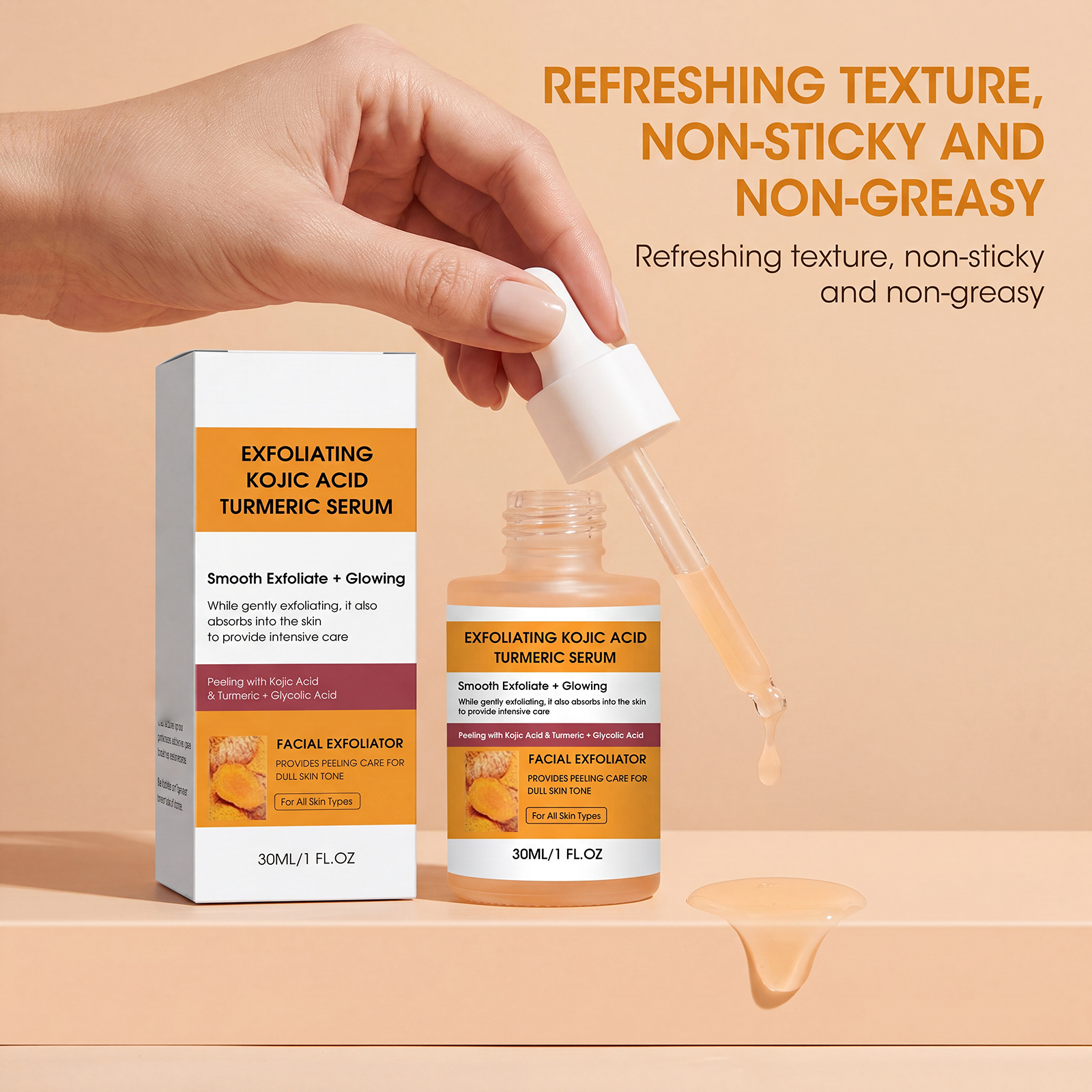 Kojic Acid Turmeric Exfoliating Serum Natural Radiance Hydrating Cleansing Moisturizing Care Facial Skin